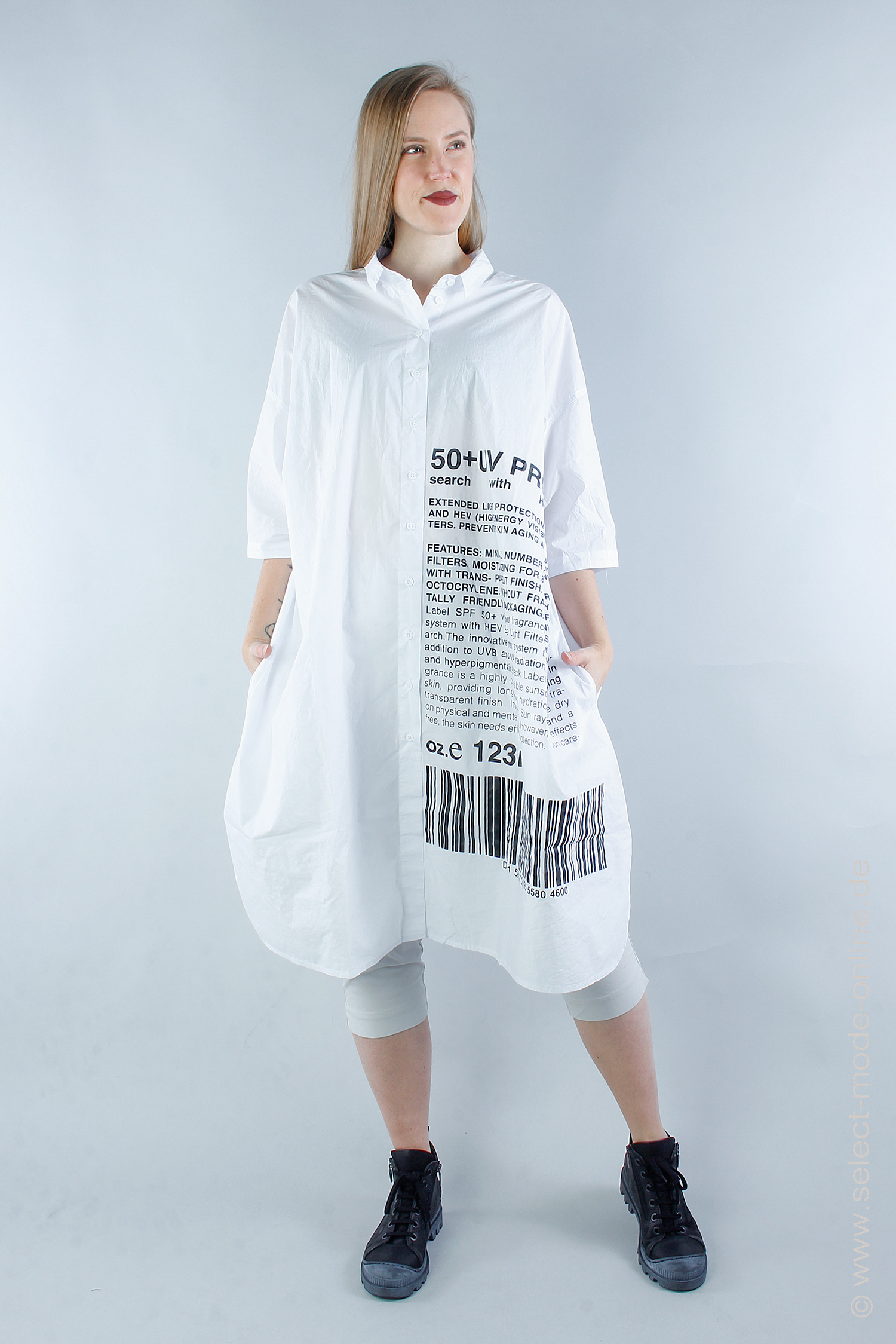 Oversize Blusen-Kleid - White Print - 1243320904