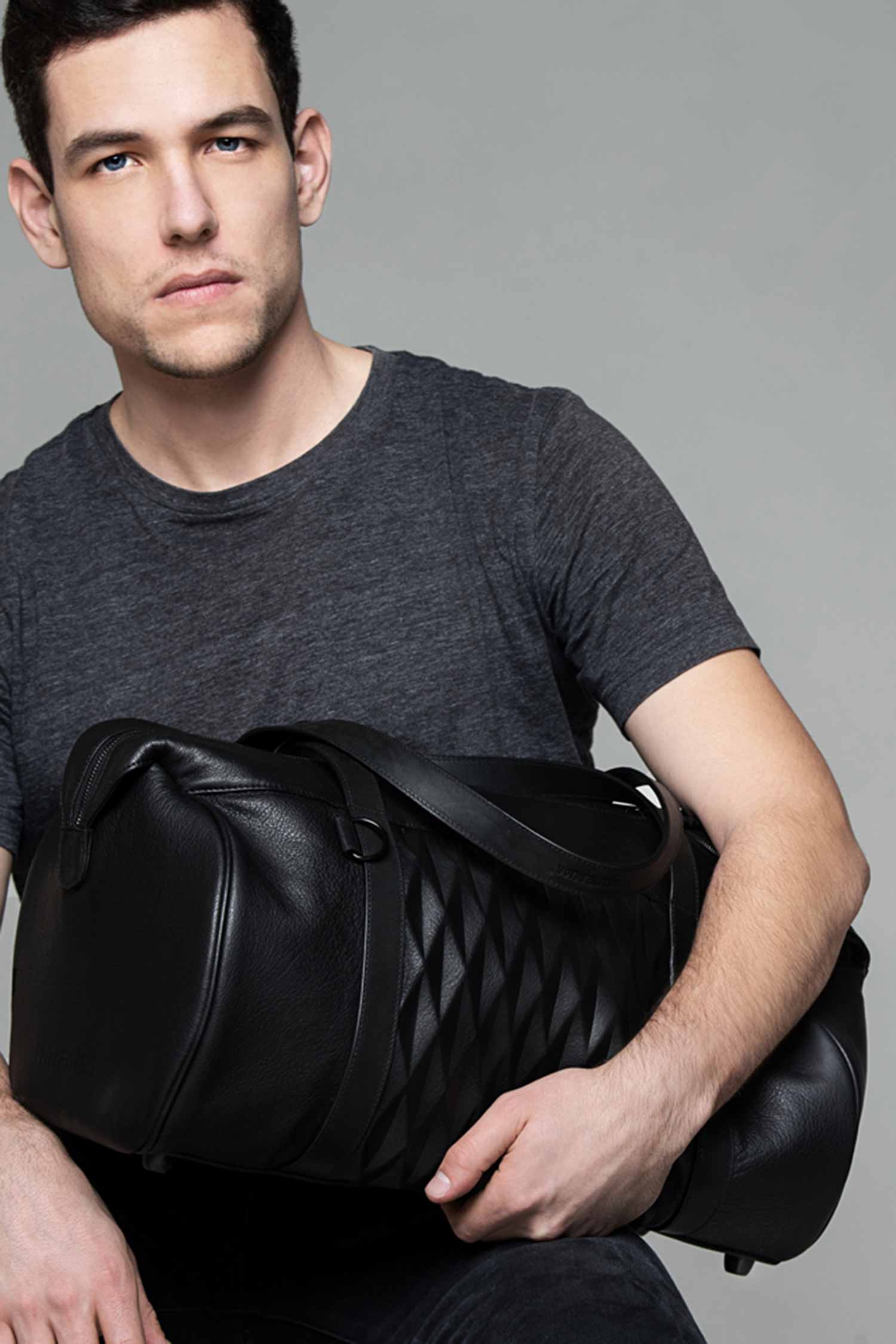 Große Ledertasche - Schwarz - Weekender