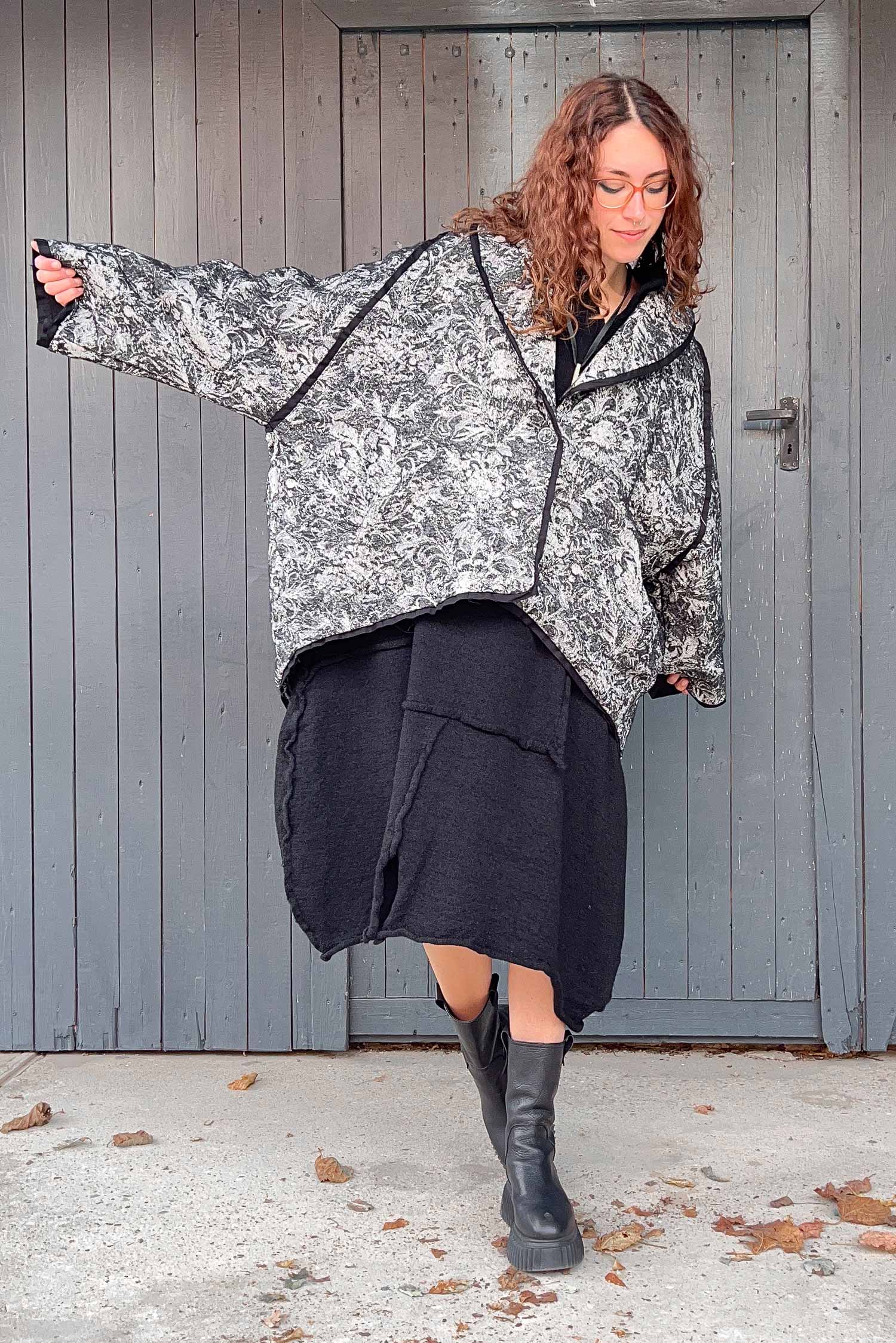 Oversize Winterjacke - Schwarz/Weiß - S438