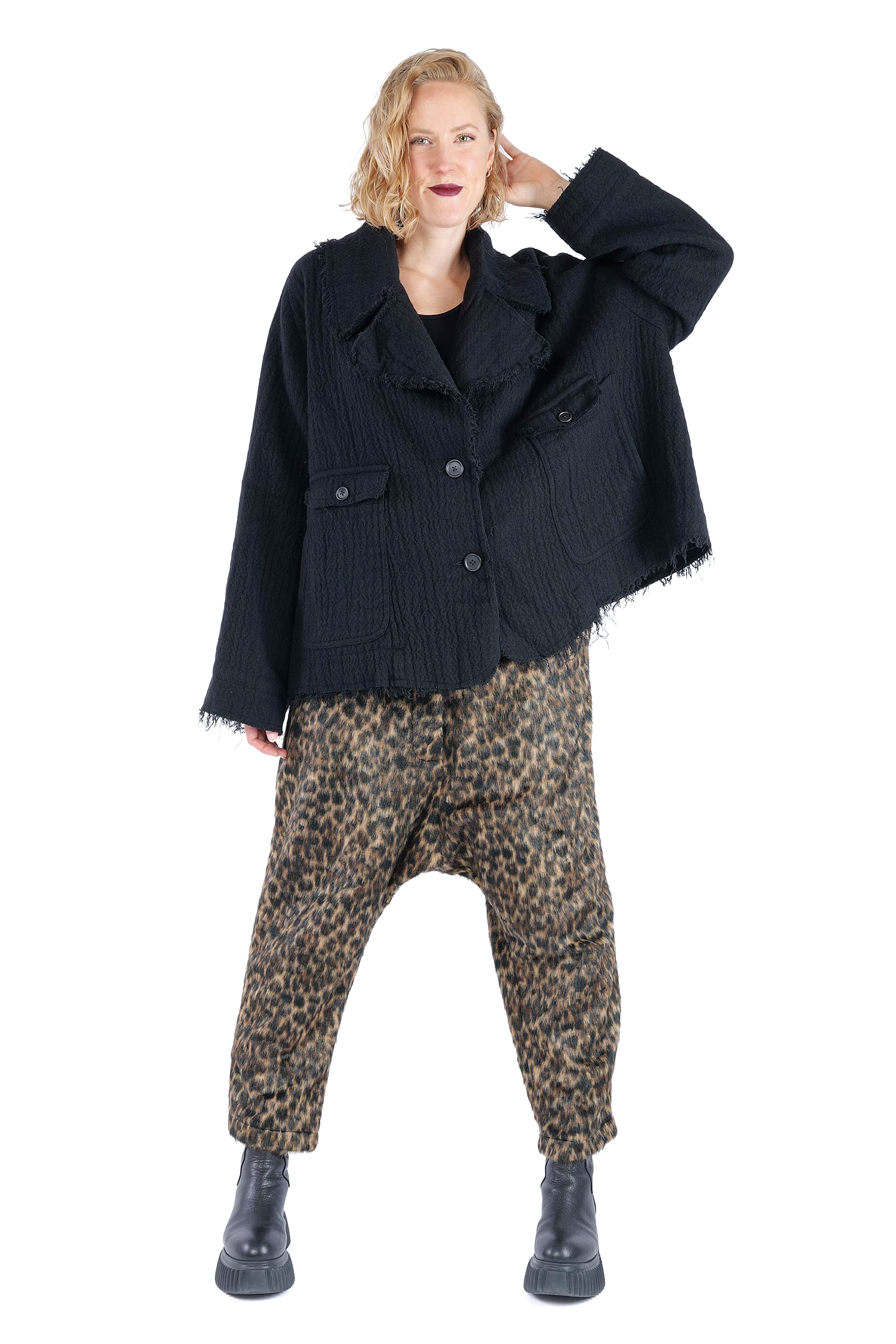 Fransige Winterjacke - Schwarz - 2263281102