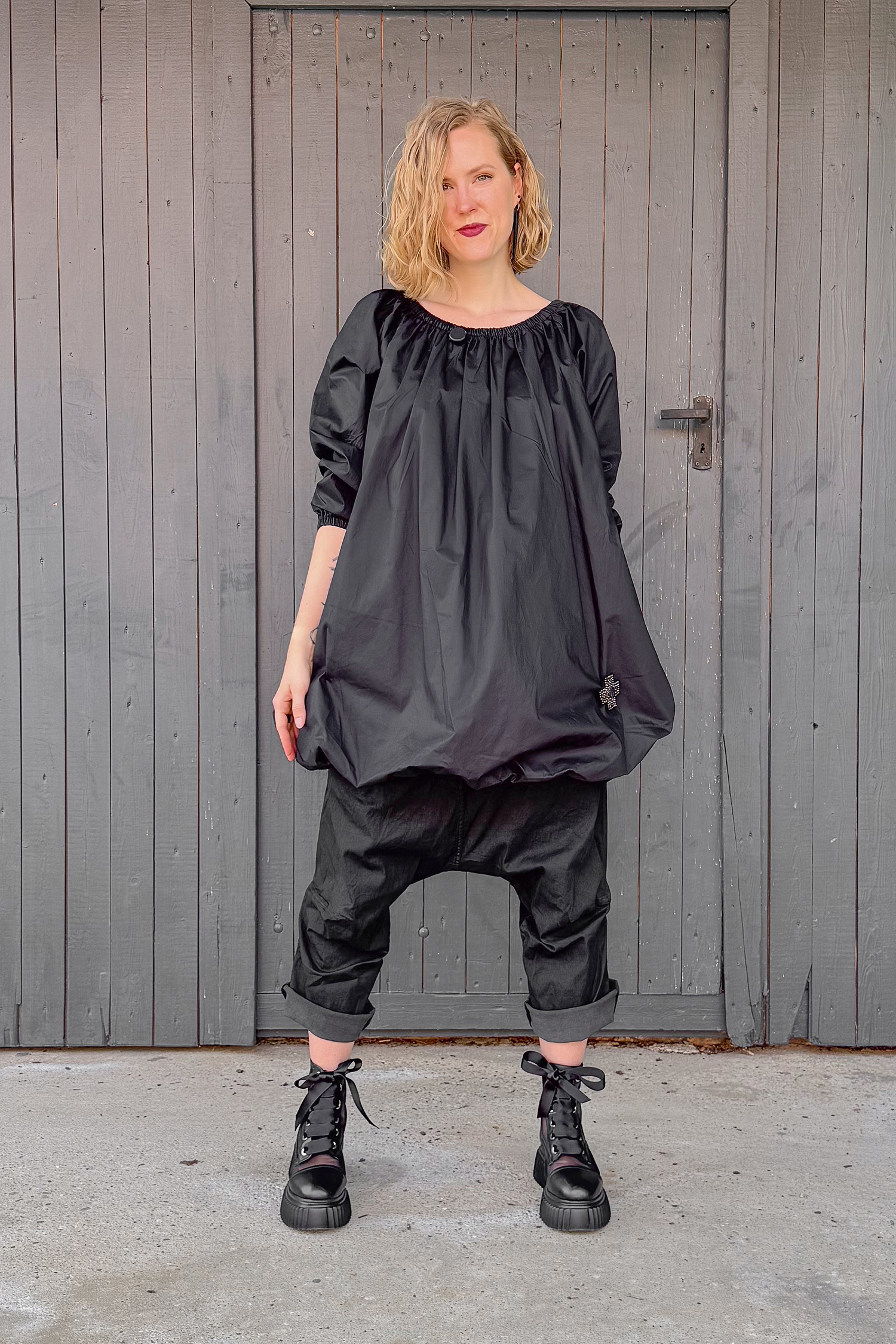 Low crotch stretch pants - Black gloss - 1262070115
