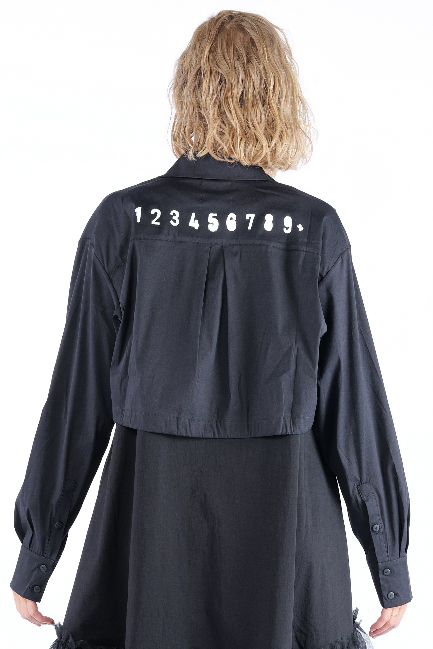 Kurze Stretchbluse - Black print - 4032