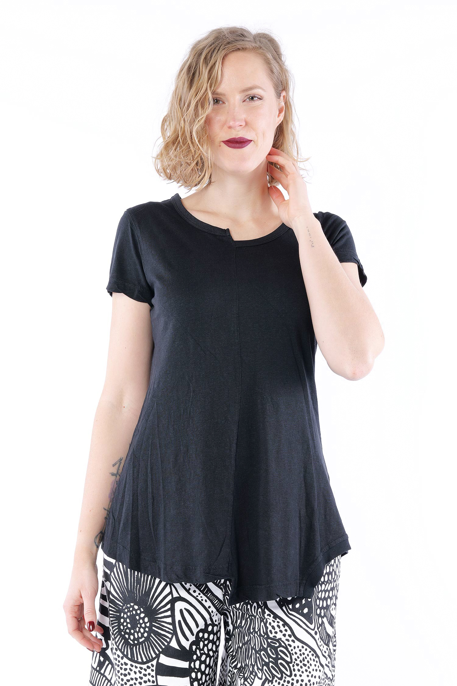 Linen jersey T-shirt - Black - 1263650501