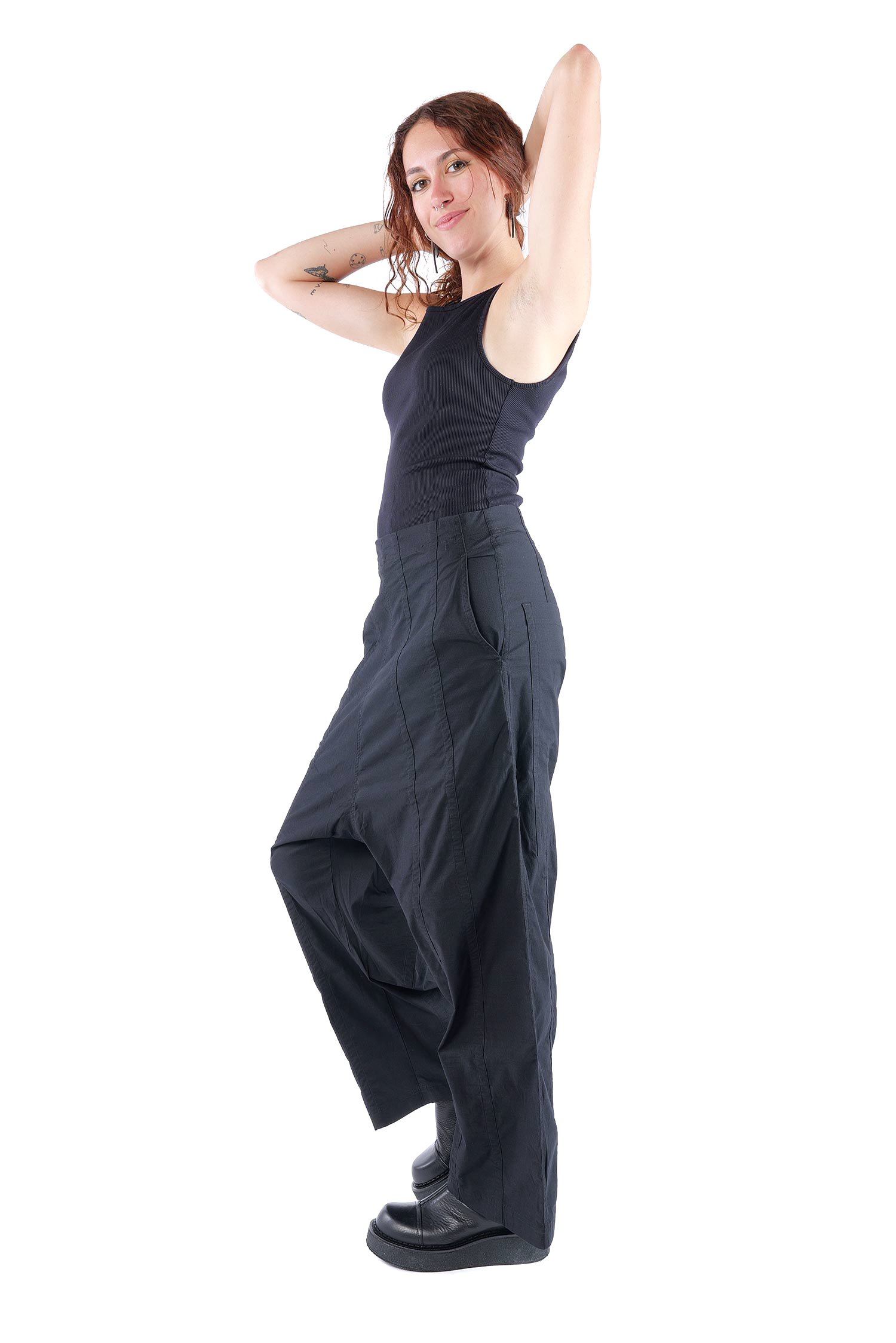Weite Stretchhose - Schwarz - 2261390126