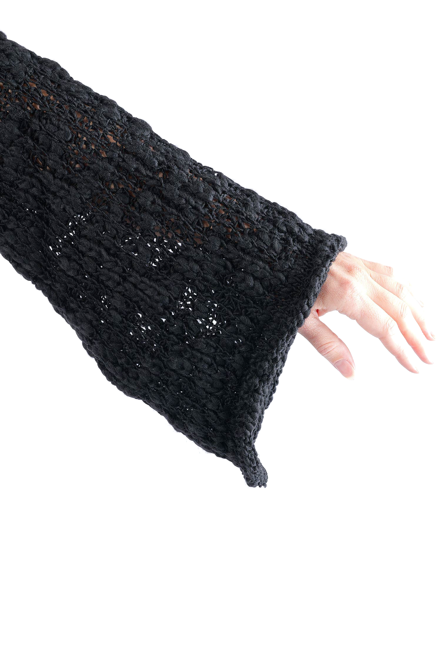 Kurzer Grobstrickpullover - Schwarz - W5520