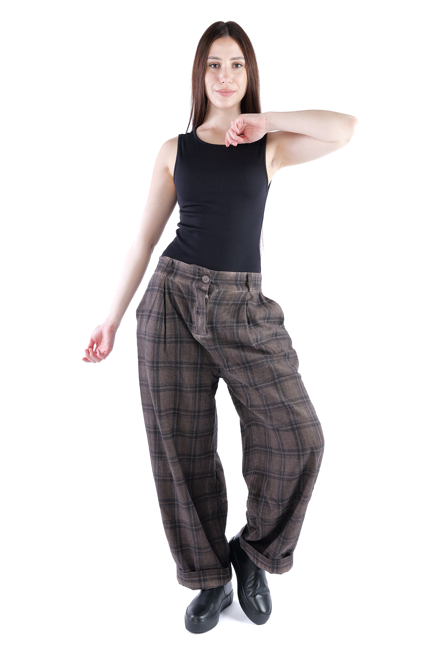Bundfalten-Hose - Truffle old dye check - Casso