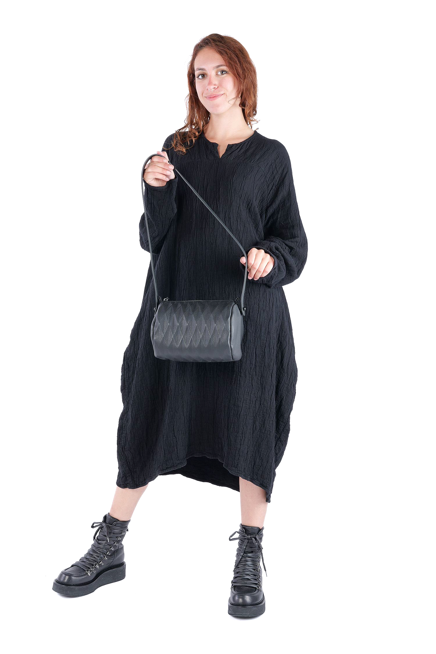 Leder Handtasche - Schwarz - Bowling Bag