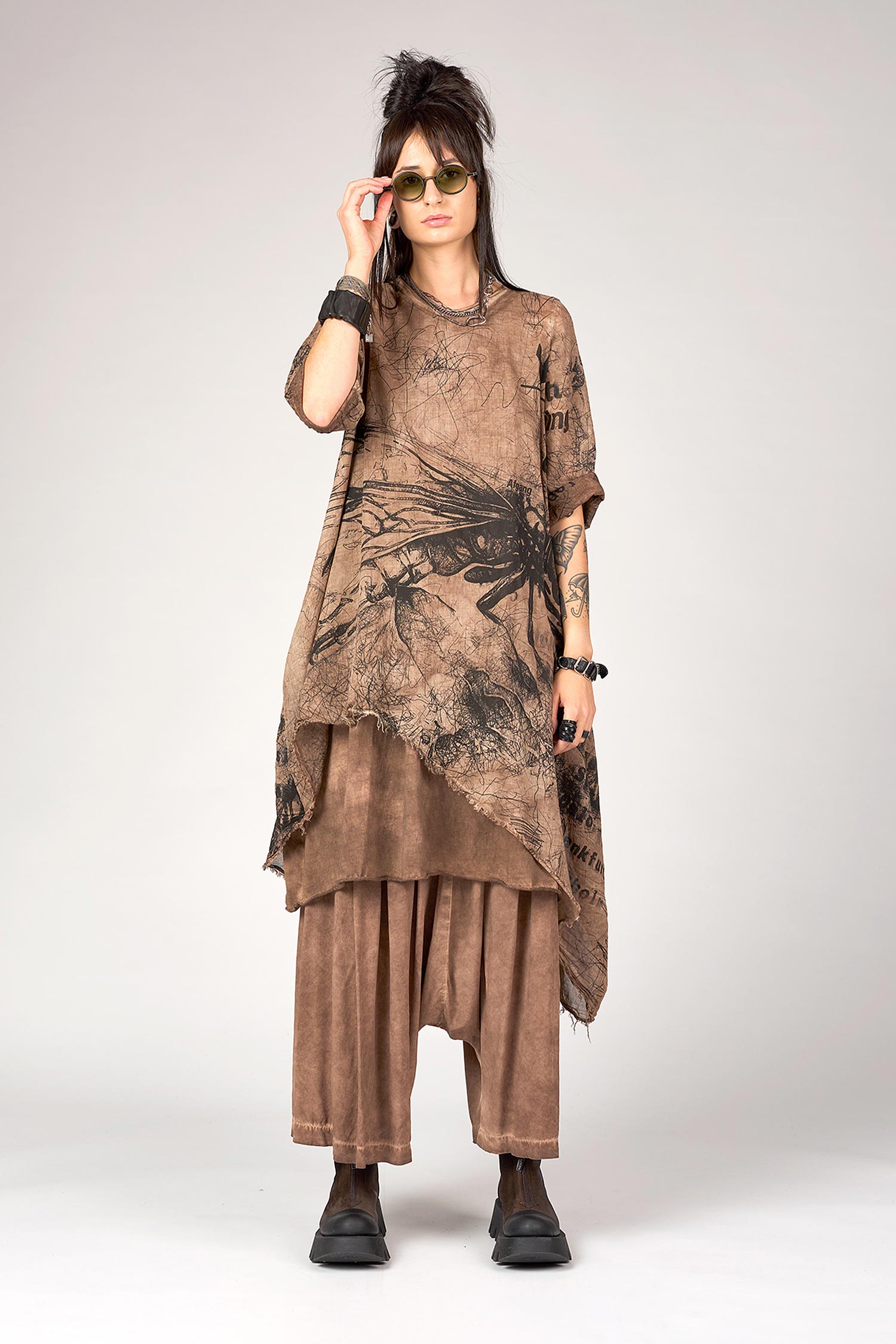 Doppellagige Tunika - Copper allover print old dye - Tisla