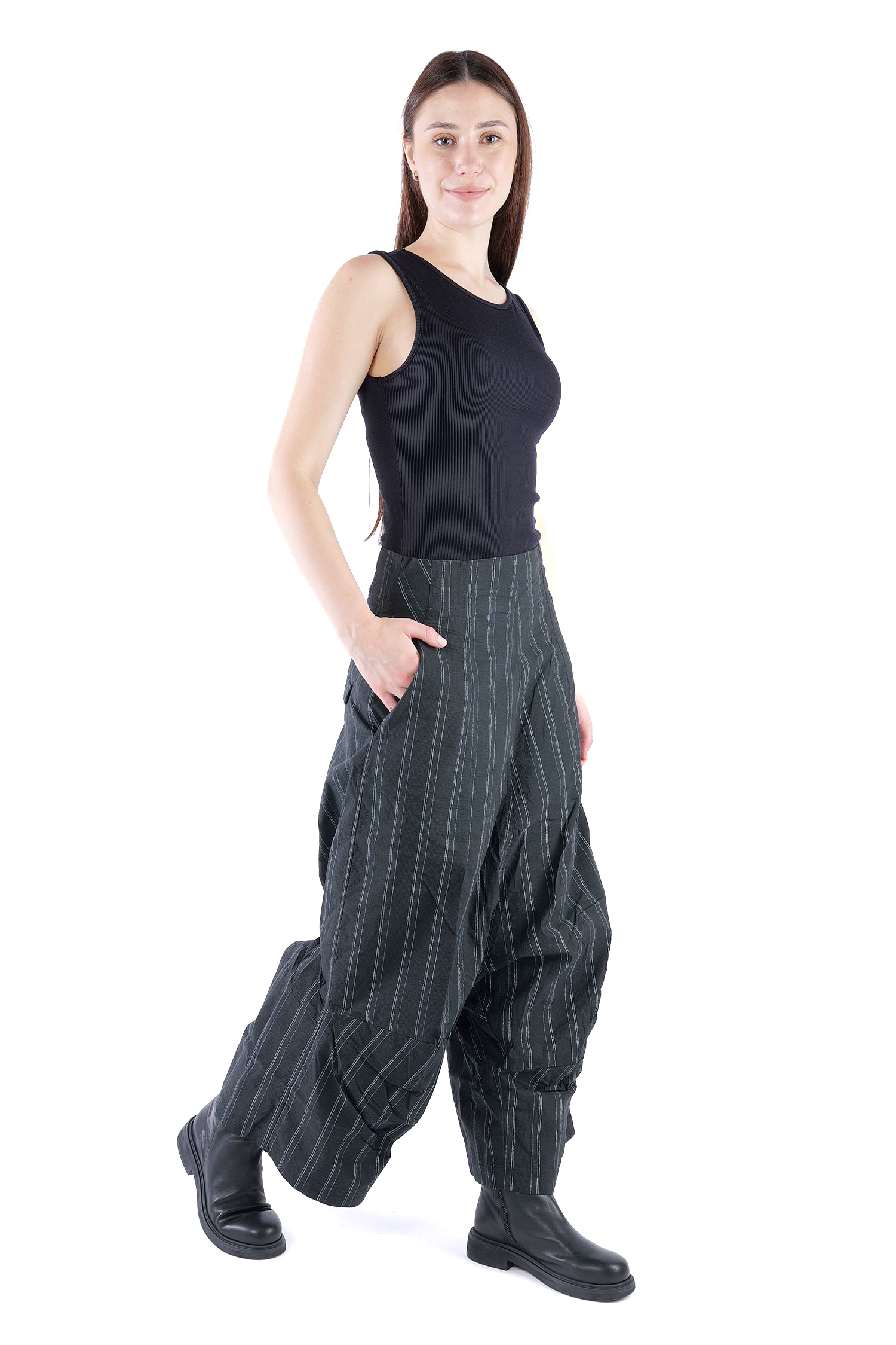Weite Stretchhose - Petrol cloud stripe - 2261240104