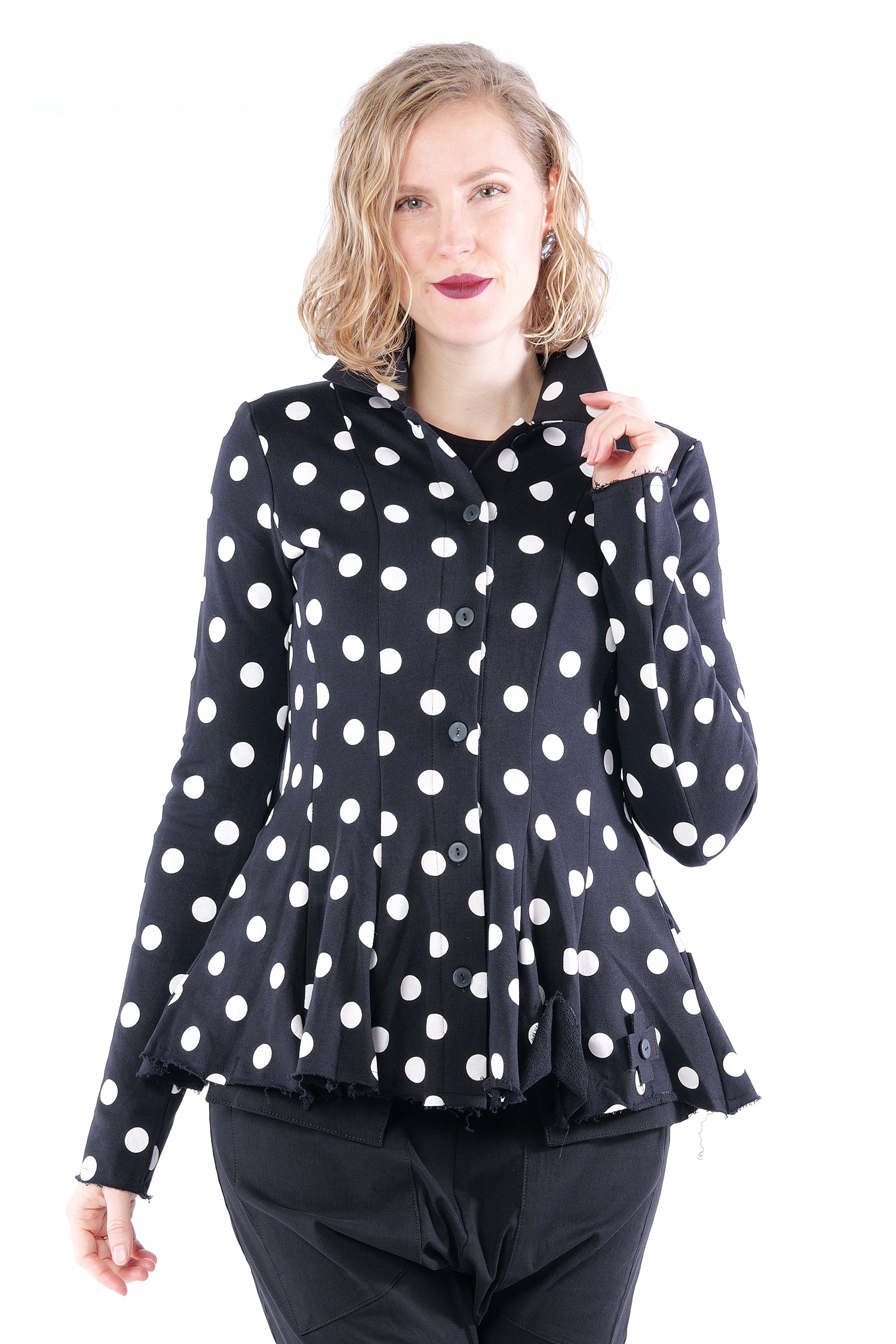 Glockige Sweatjacke - Black white dots - 2115