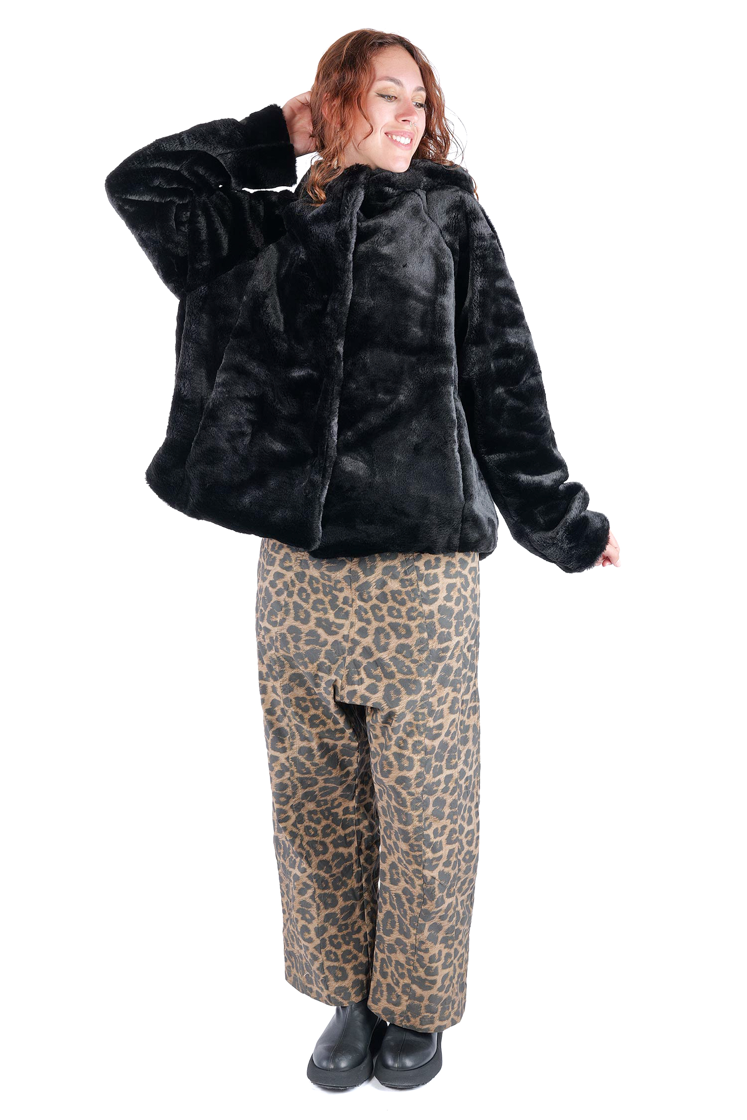 Kunstfelljacke - Schwarz - 2263431103