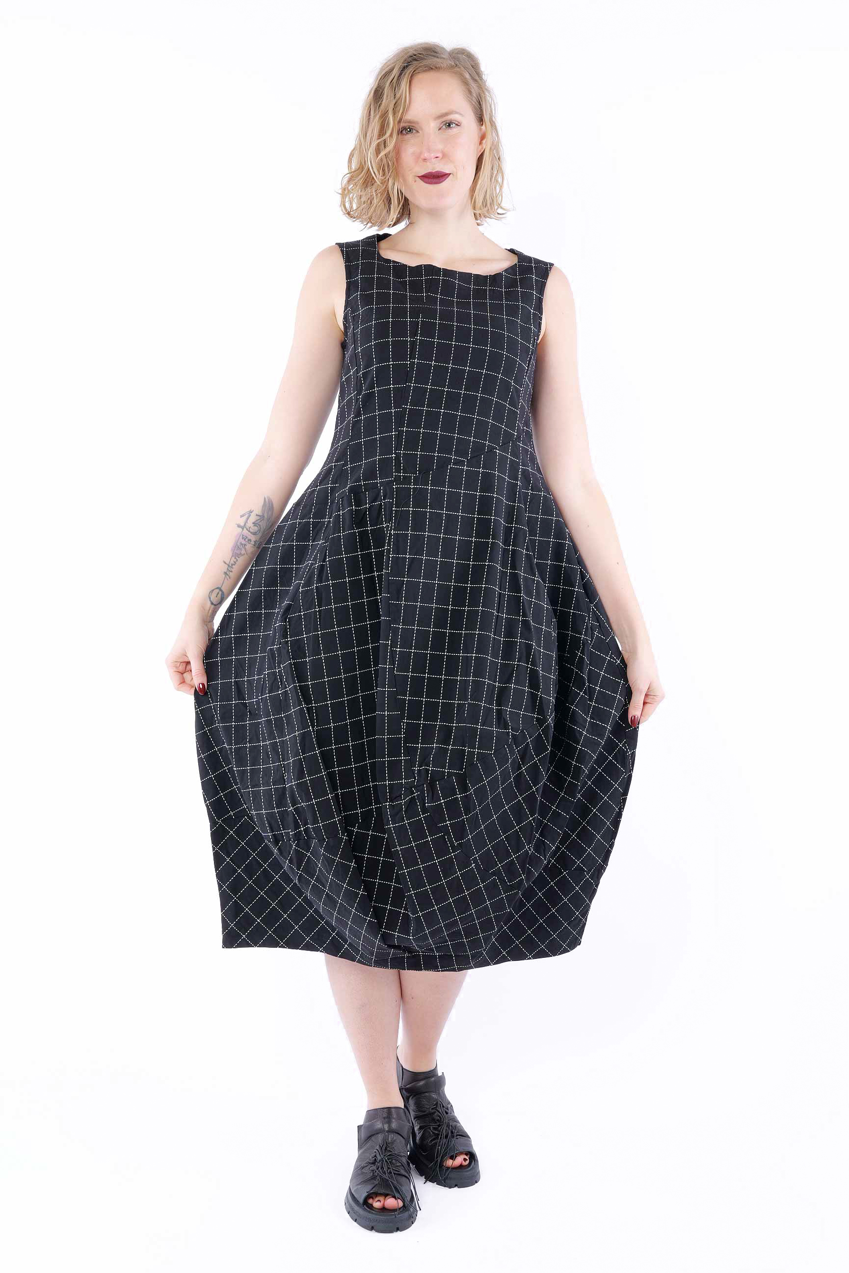 Tulip stretch dress - Black check - 1263440916