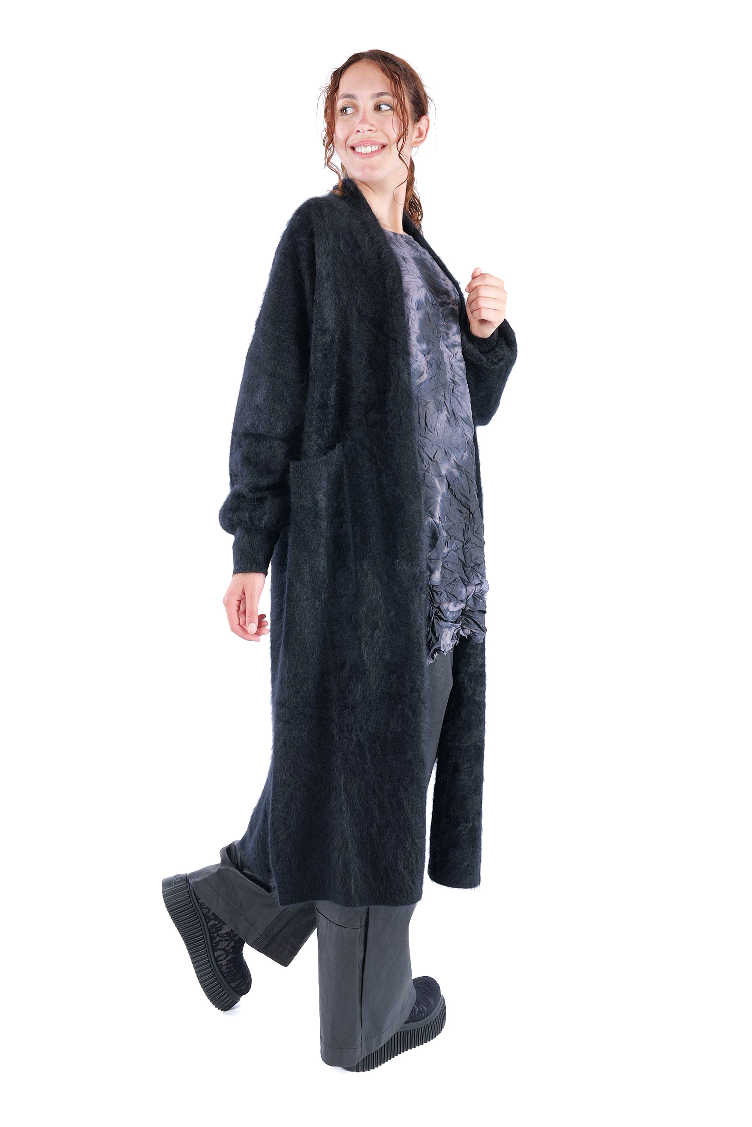 Flauschiger Kaschmir Cardigan - Night - 25133