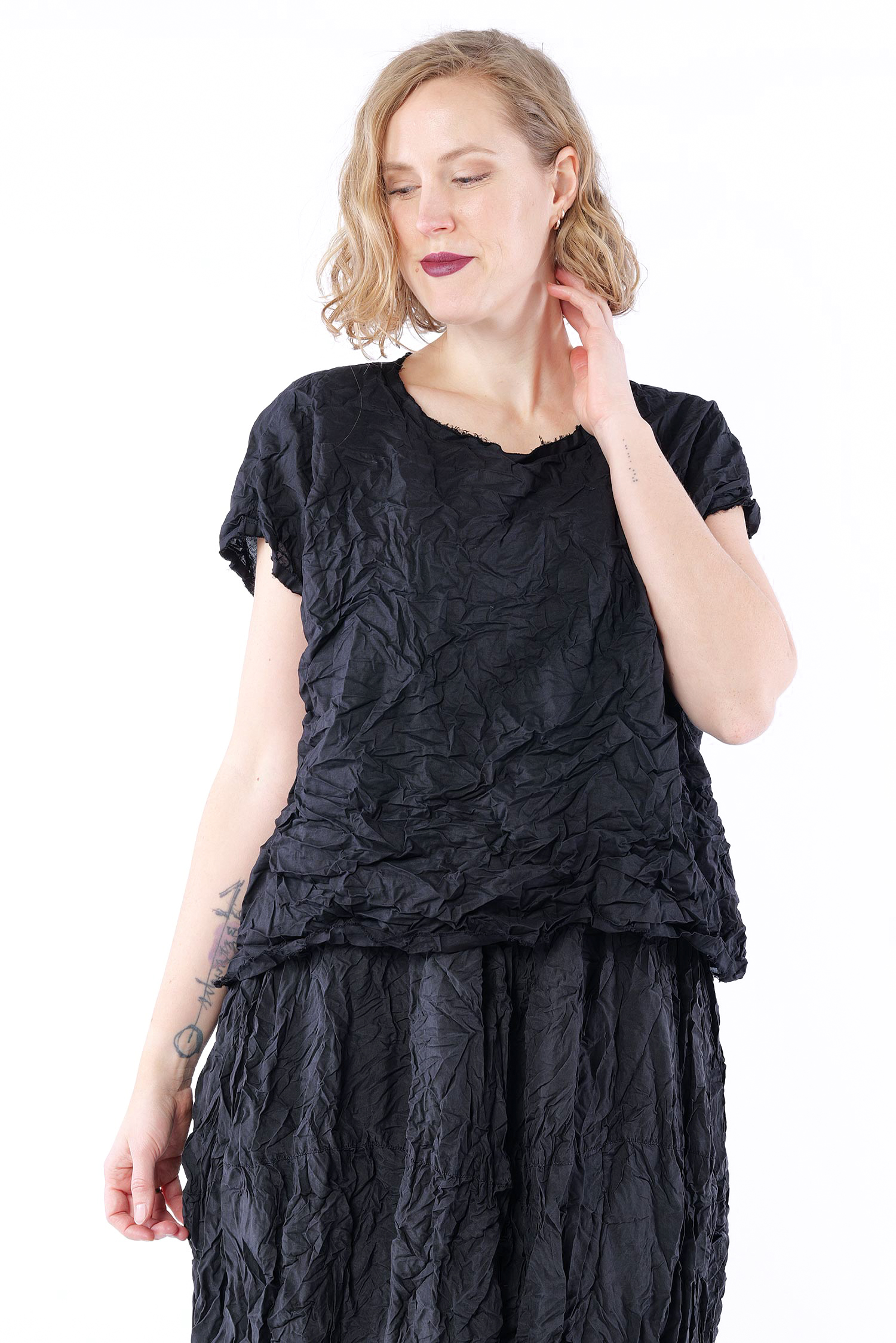 Baumwoll T-Shirt - Schwarz - Plastglanz