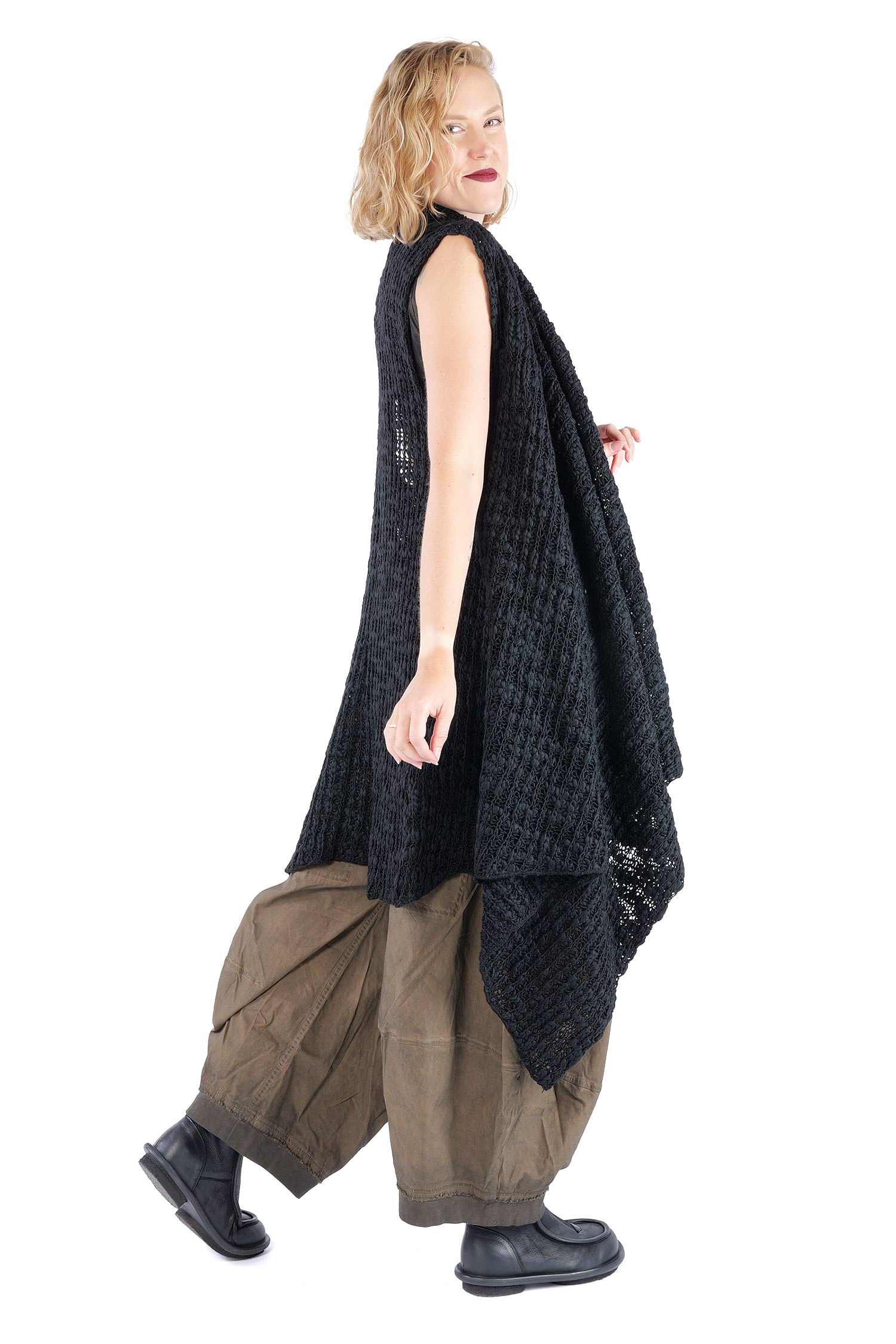 Asymmetrische Grobstrickweste - Schwarz - W5521