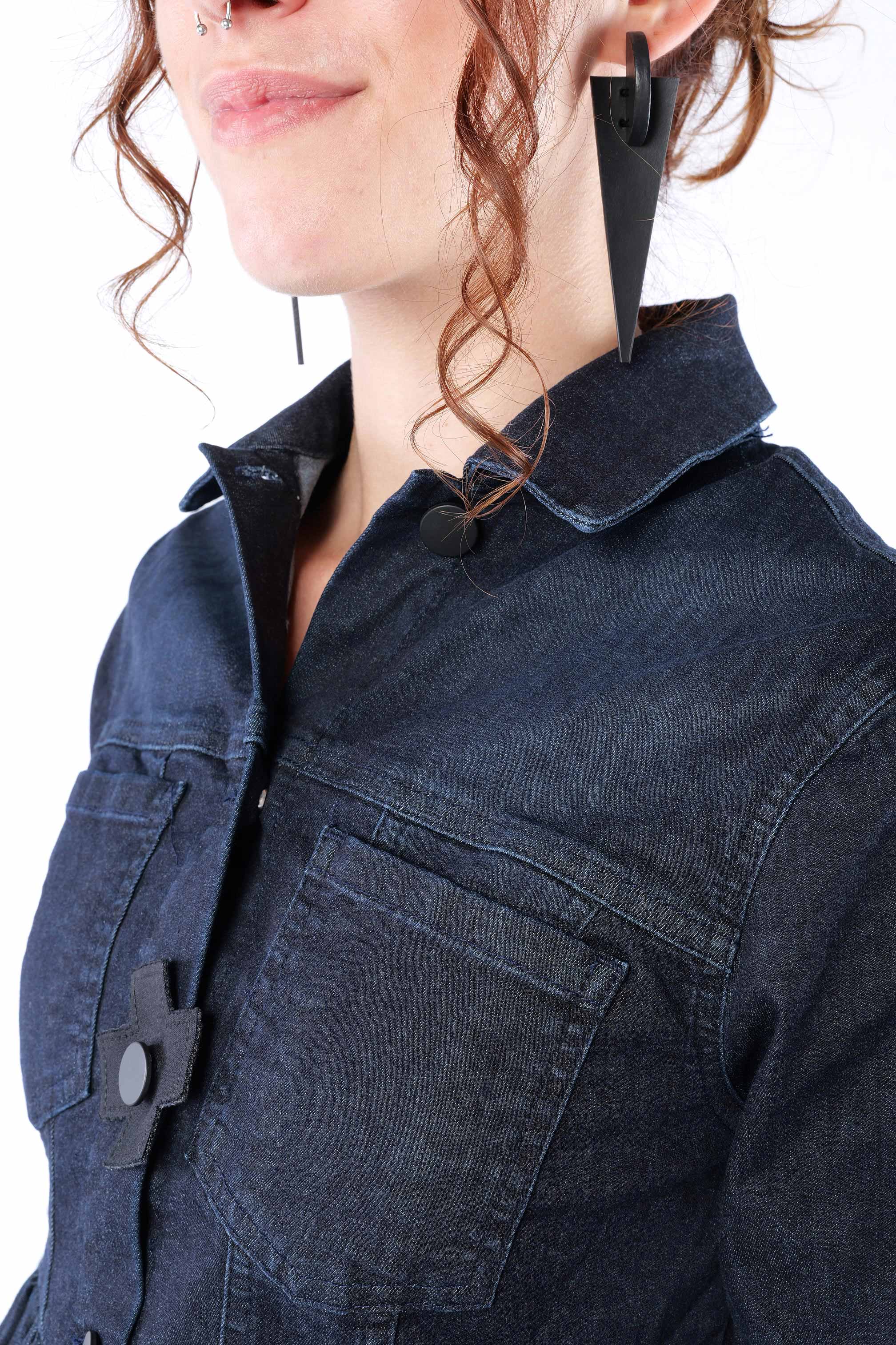 Gerüschte Jeansjacke - Darkblue - 8064