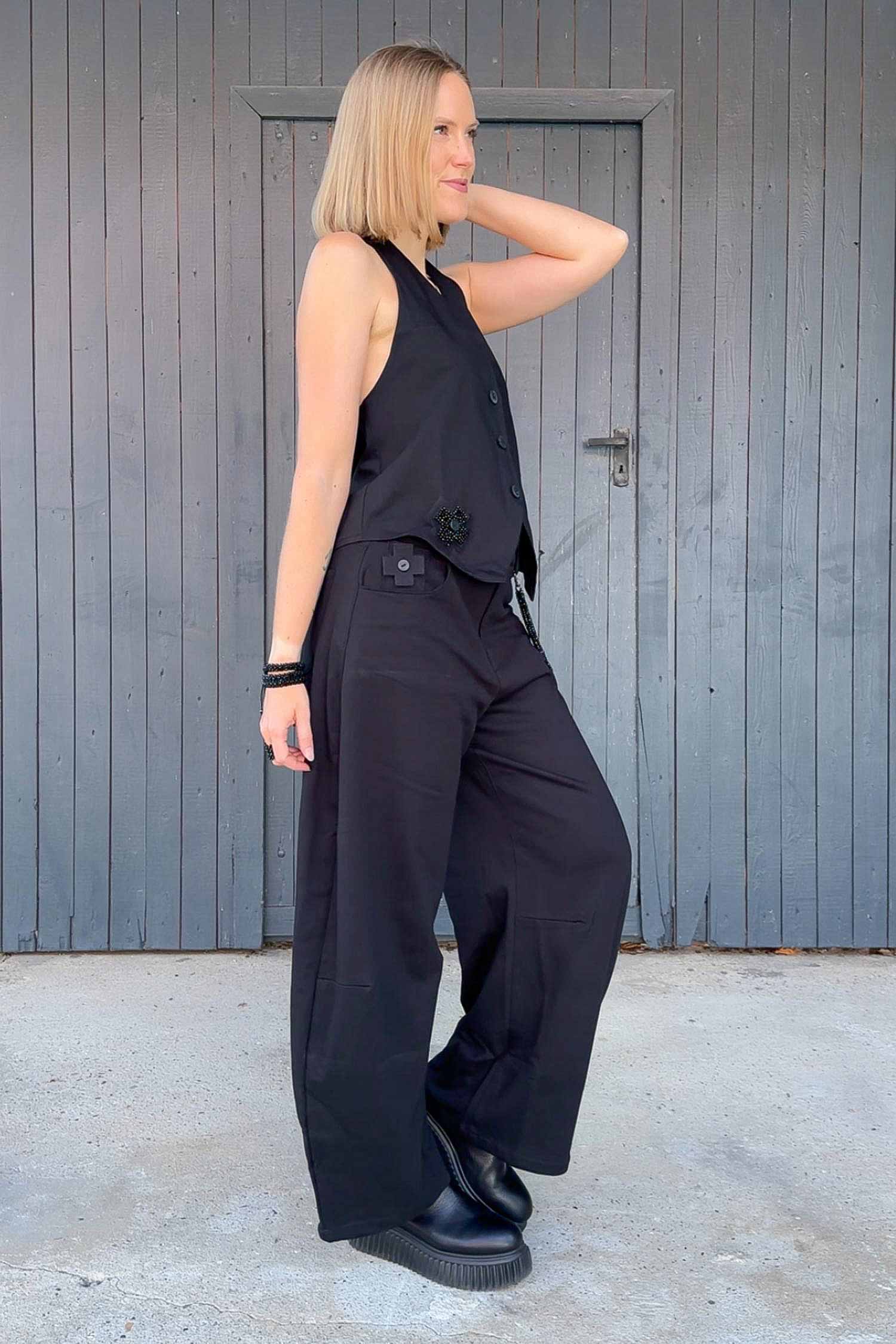 Wide stretch pants - Black - 10024