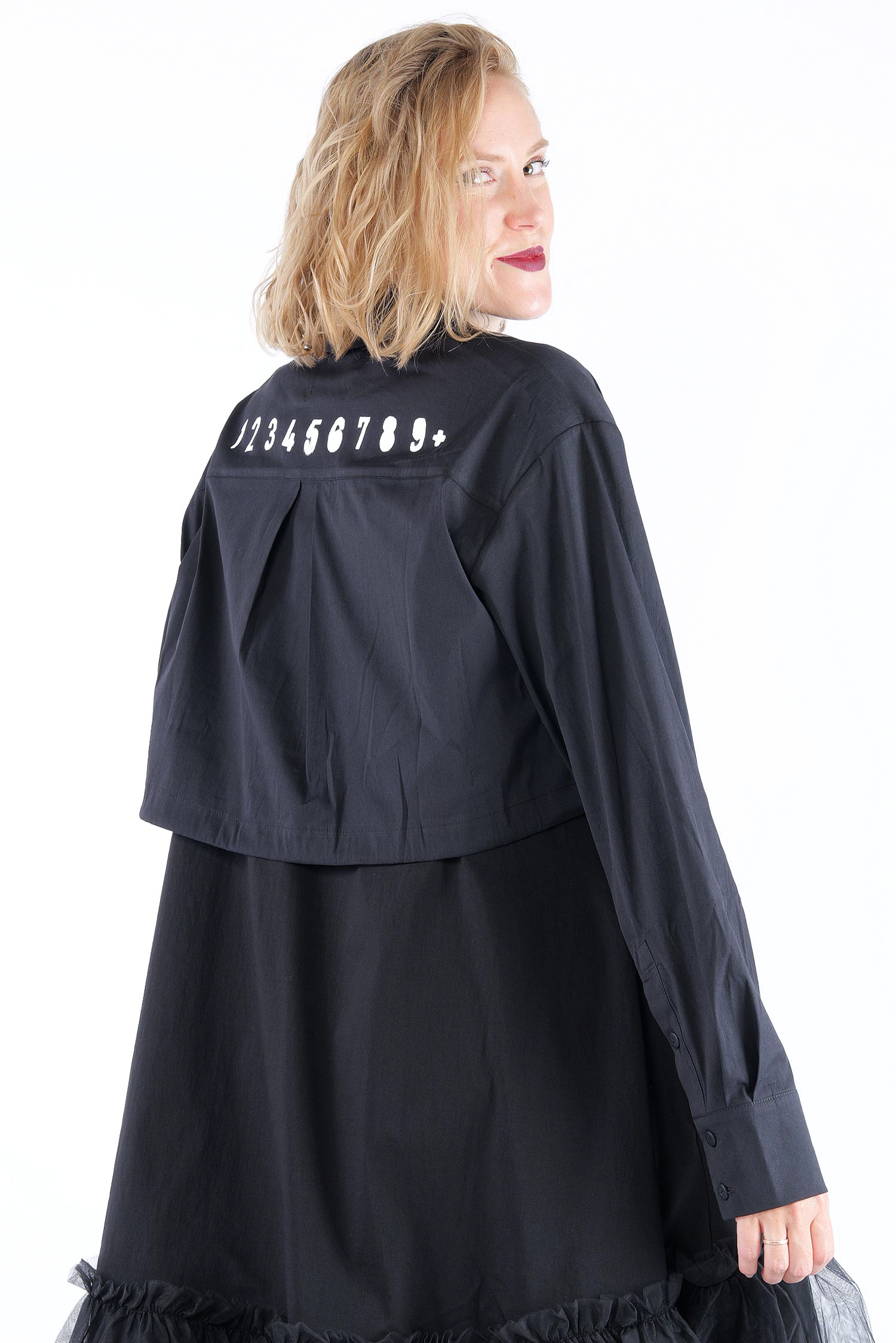 Kurze Stretchbluse - Black print - 4032