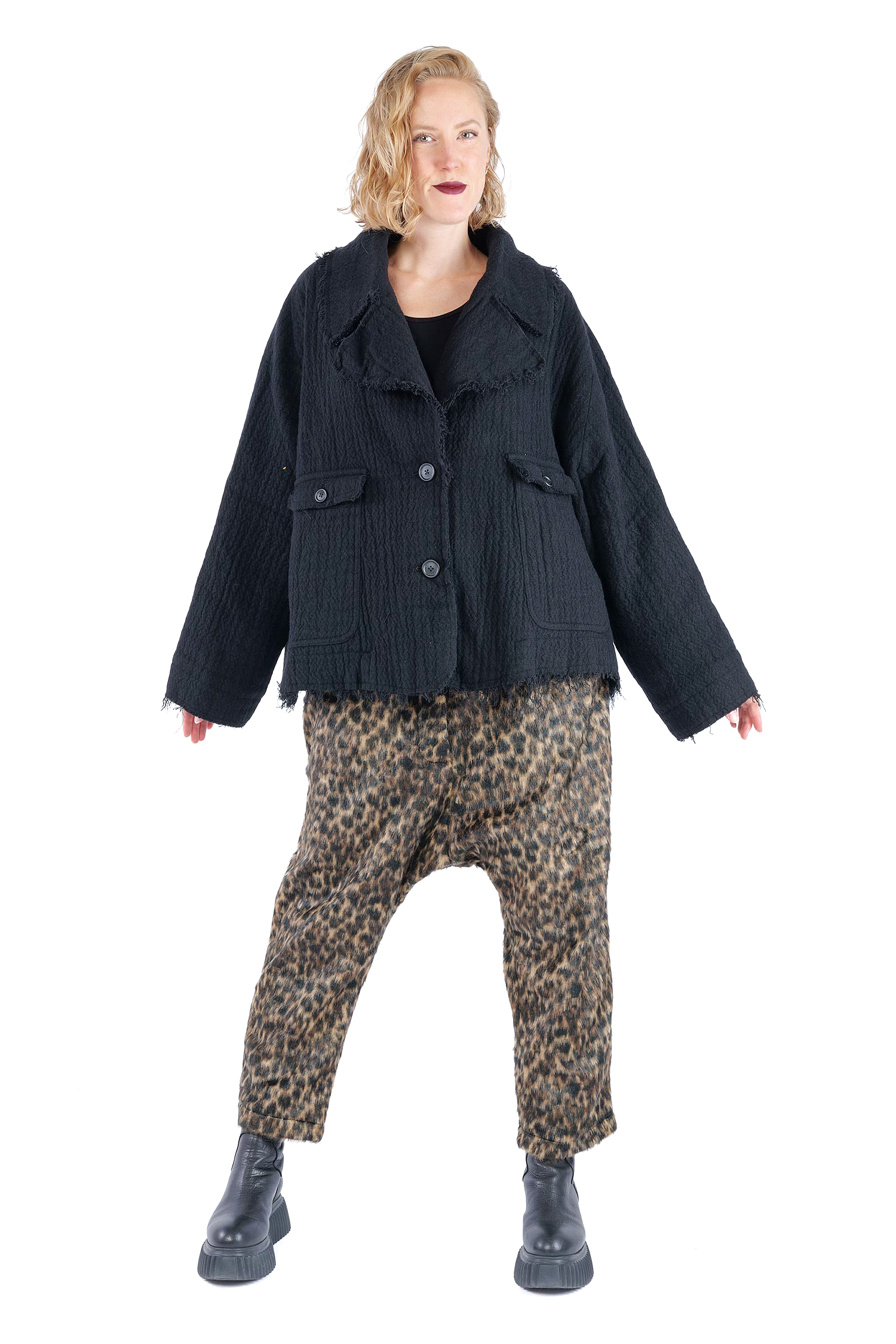 Fransige Winterjacke - Schwarz - 2263281102