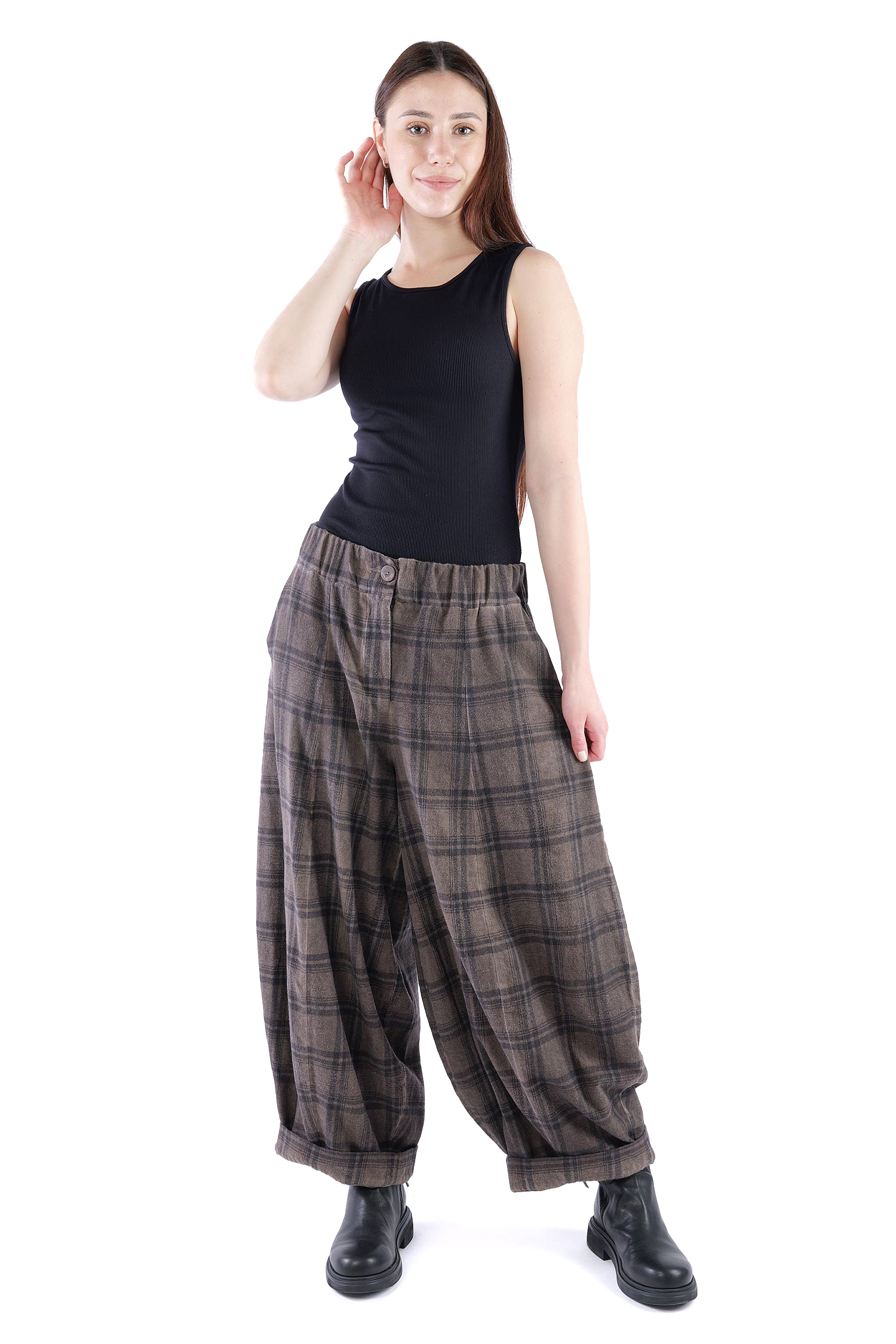 Wide pants - Truffle old dye check - Alido