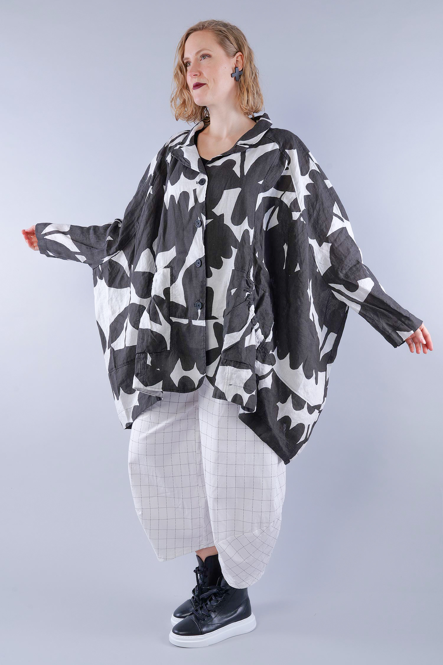 Oversized linen jacket - Black print - 1263551101