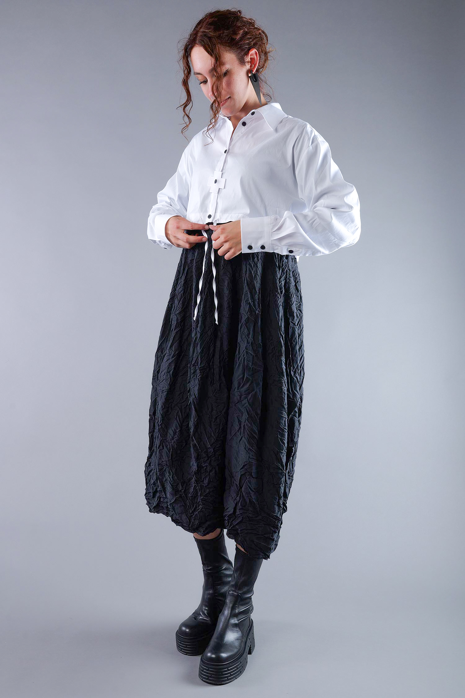Kurze Stretchbluse - White print - 4032