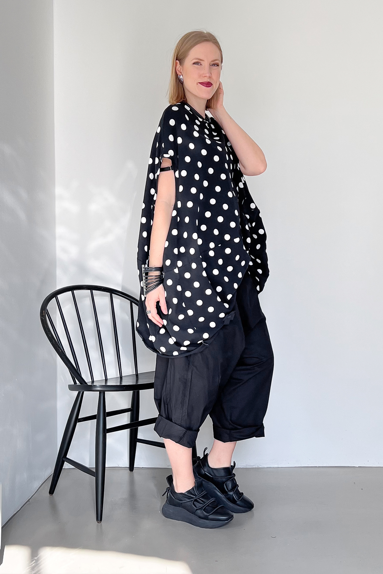 Oversize Balloon Kleid - Black white dots - 5019