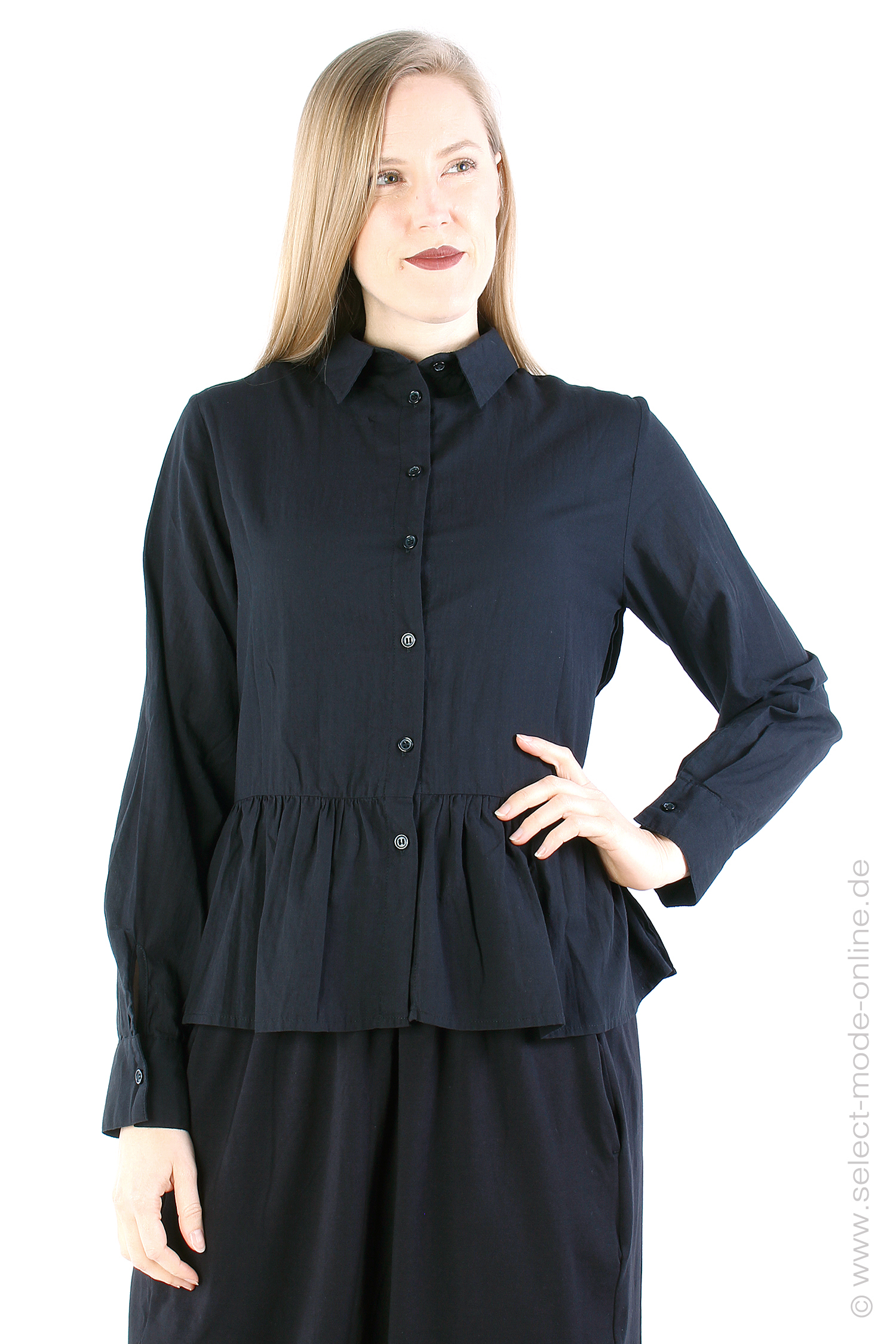 Blouse with ruffles - Black - 4006