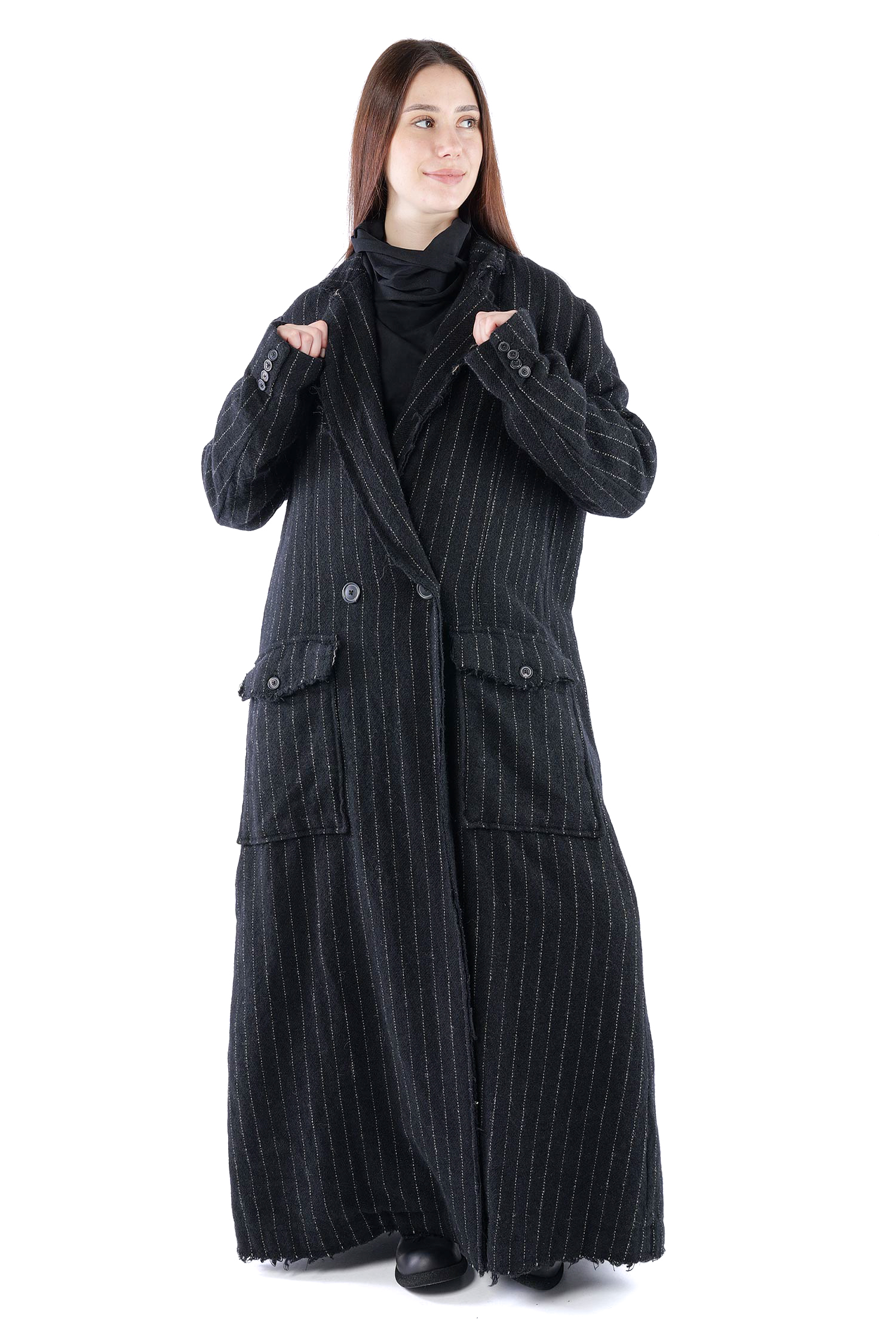 Langer Wollmantel - Black stripe - 2261151210