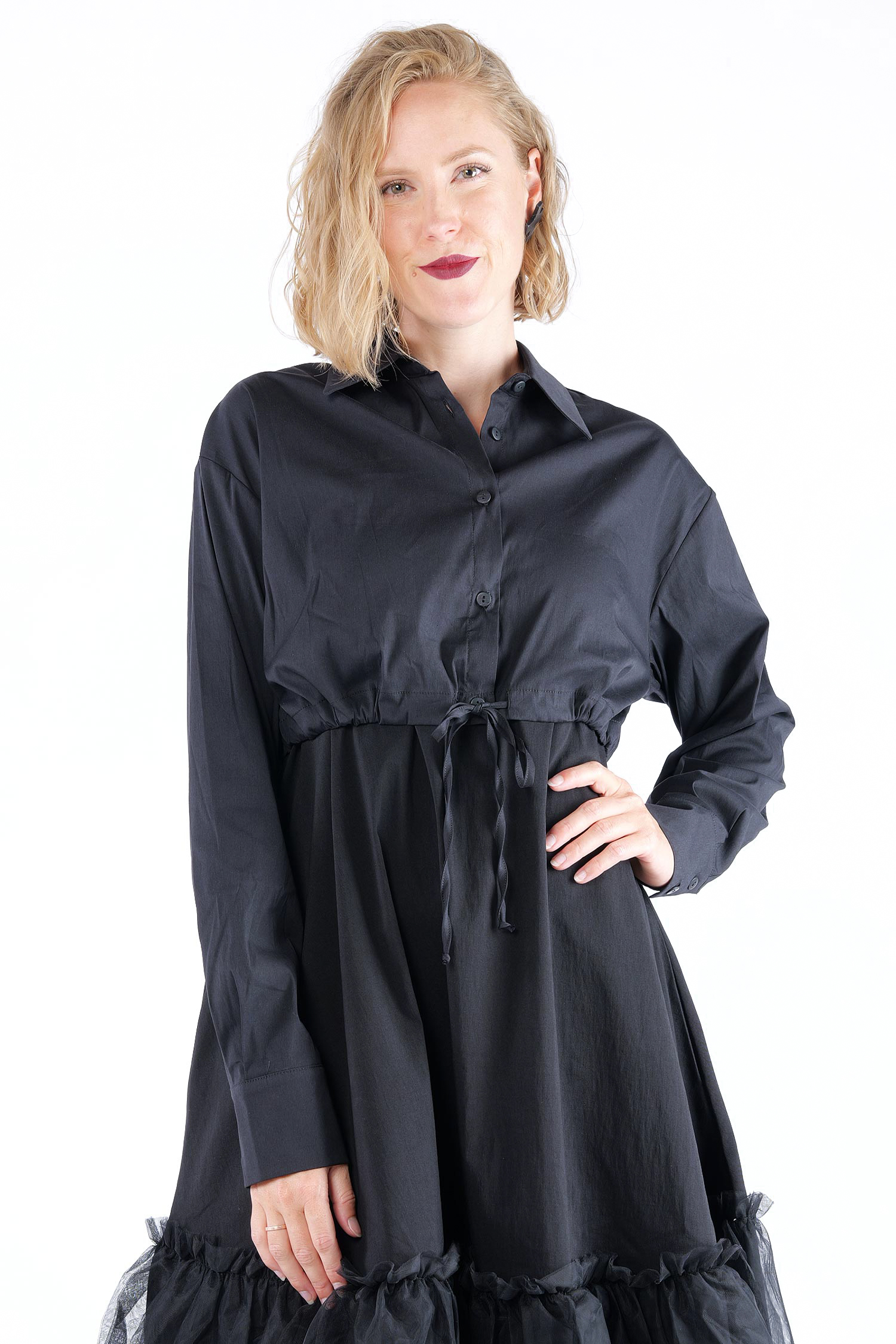 Kurze Stretchbluse - Black print - 4032