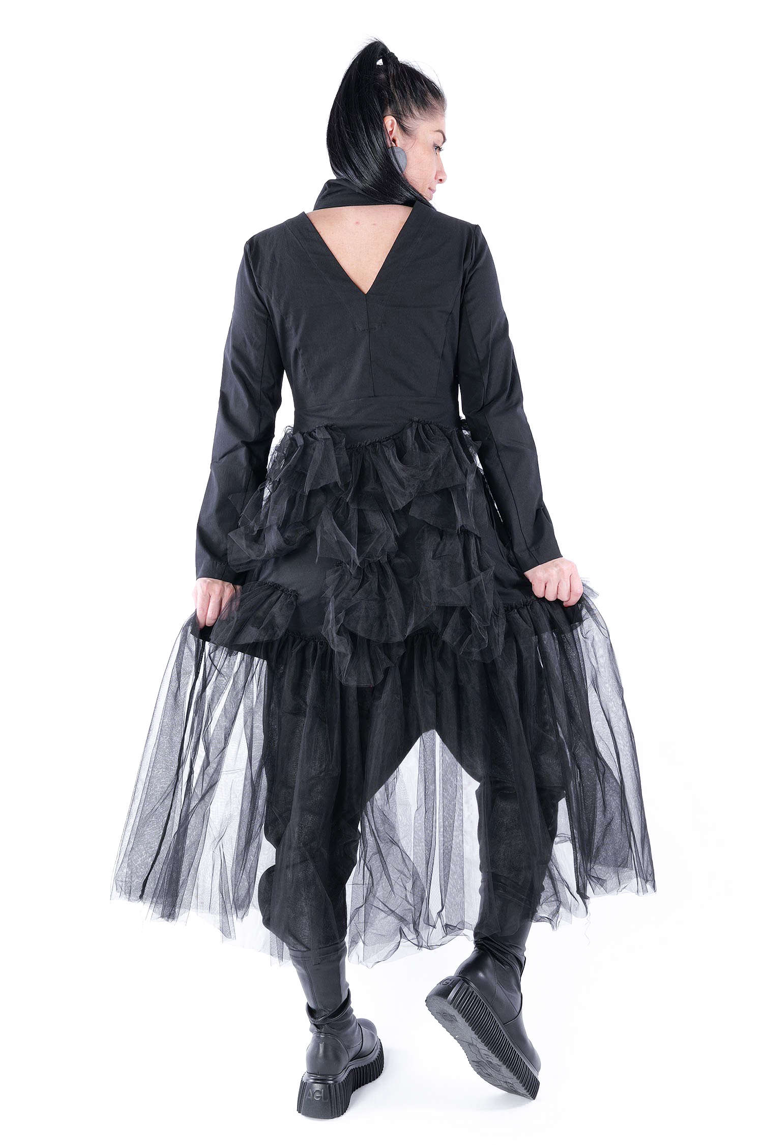 Jacke mit Tüll - Schwarz - 8036