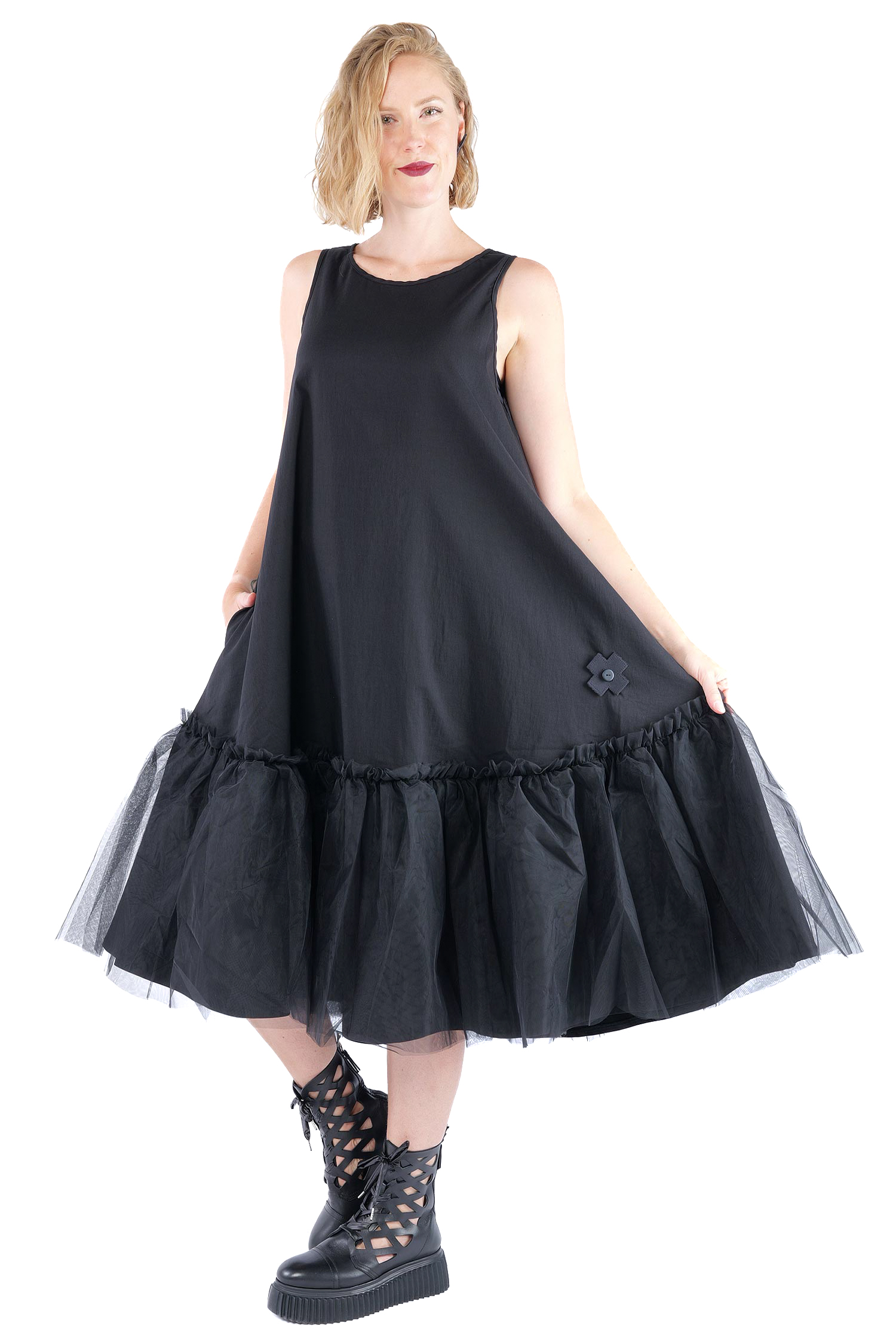 Stretchkleid mit Tüll - Black mesh - 1166
