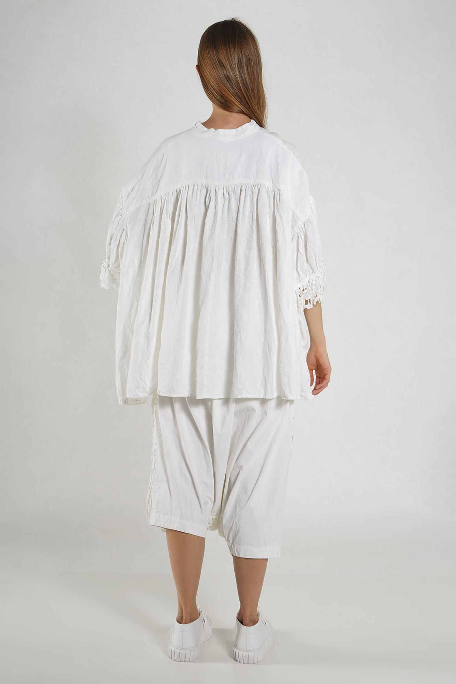 Leinenbluse mit Spitze - seafoam fog - 1262670402