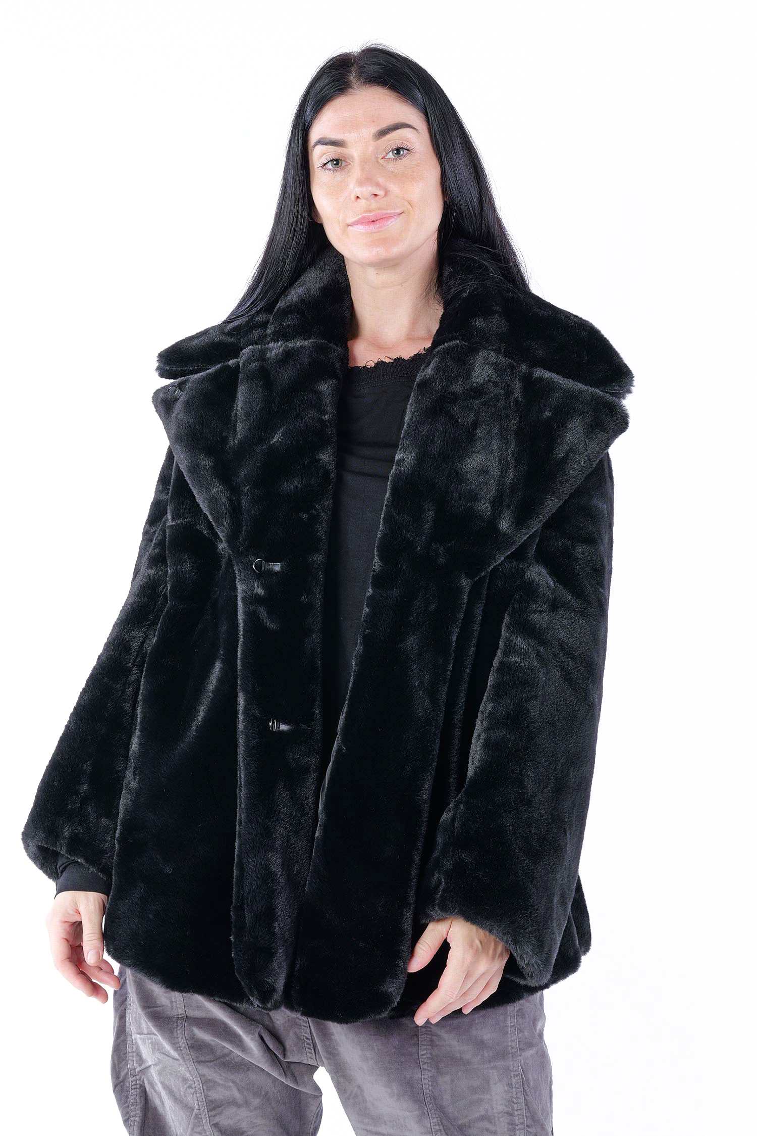 Kunstfelljacke - Schwarz - 2253431101