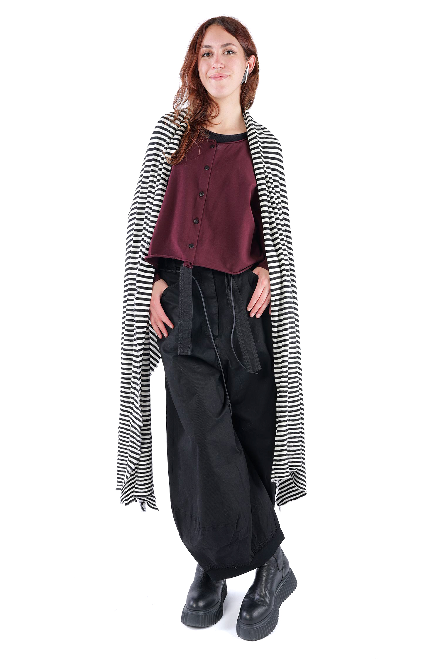 Merino Schal - White/Black schmal - 1030