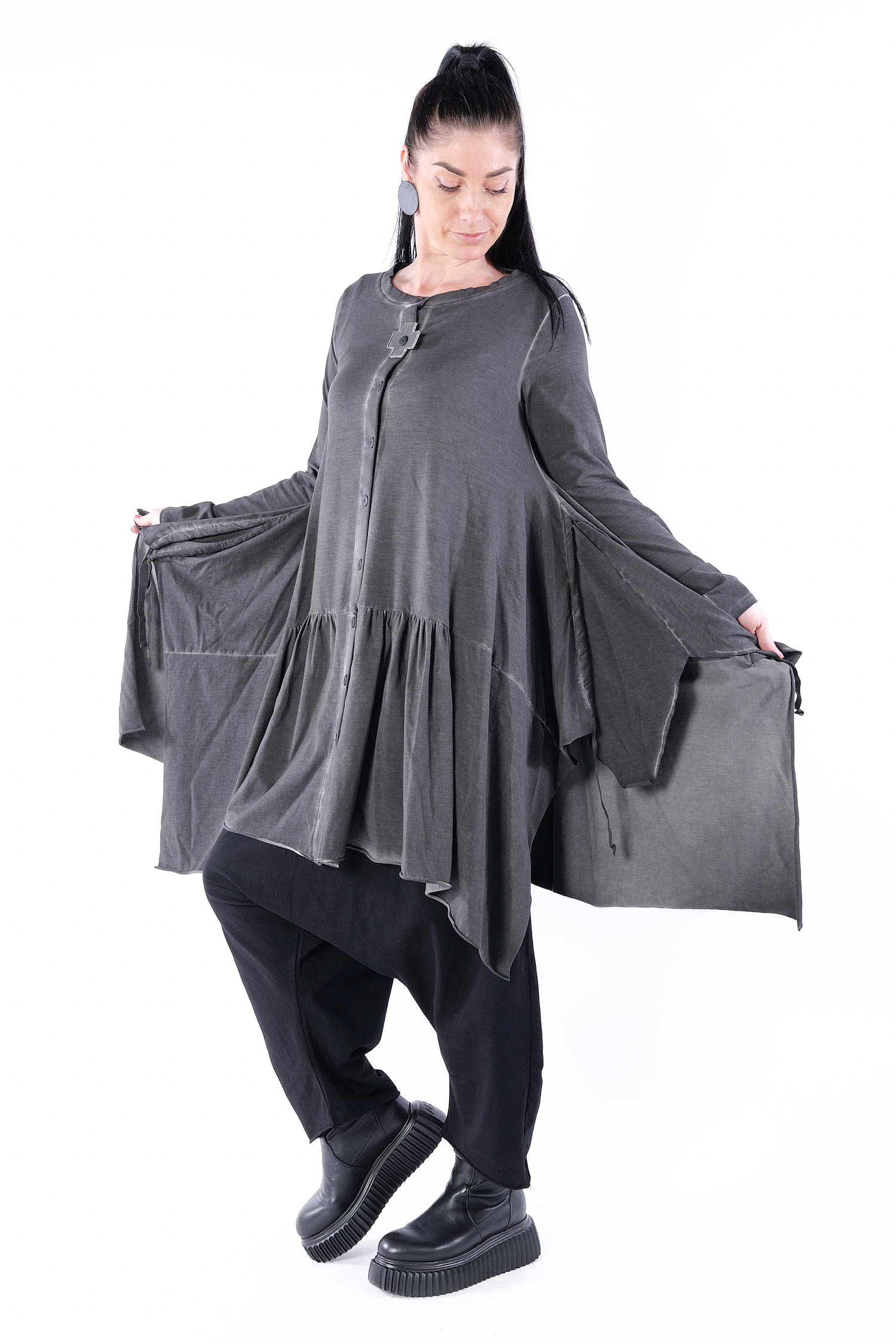 Gerüschte Jerseyjacke - Asphalt - 5063