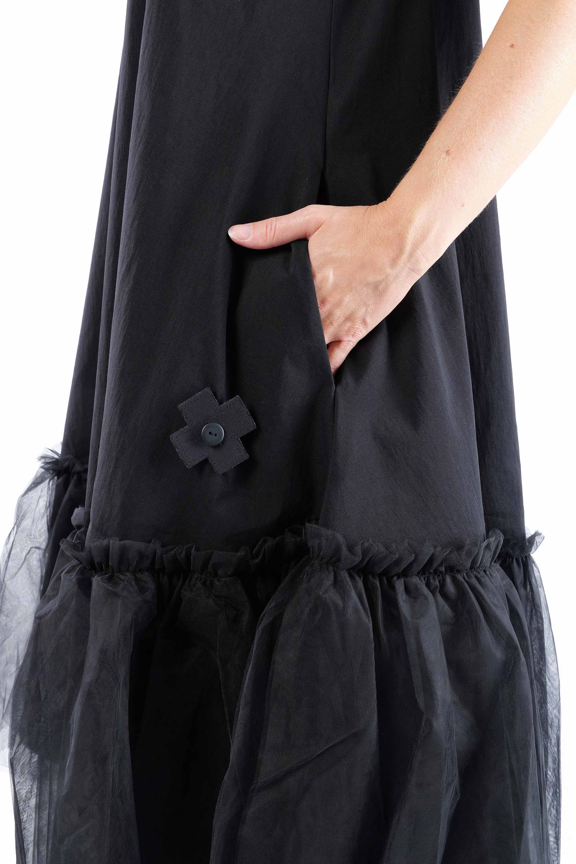 Stretchkleid mit Tüll - Black mesh - 1166