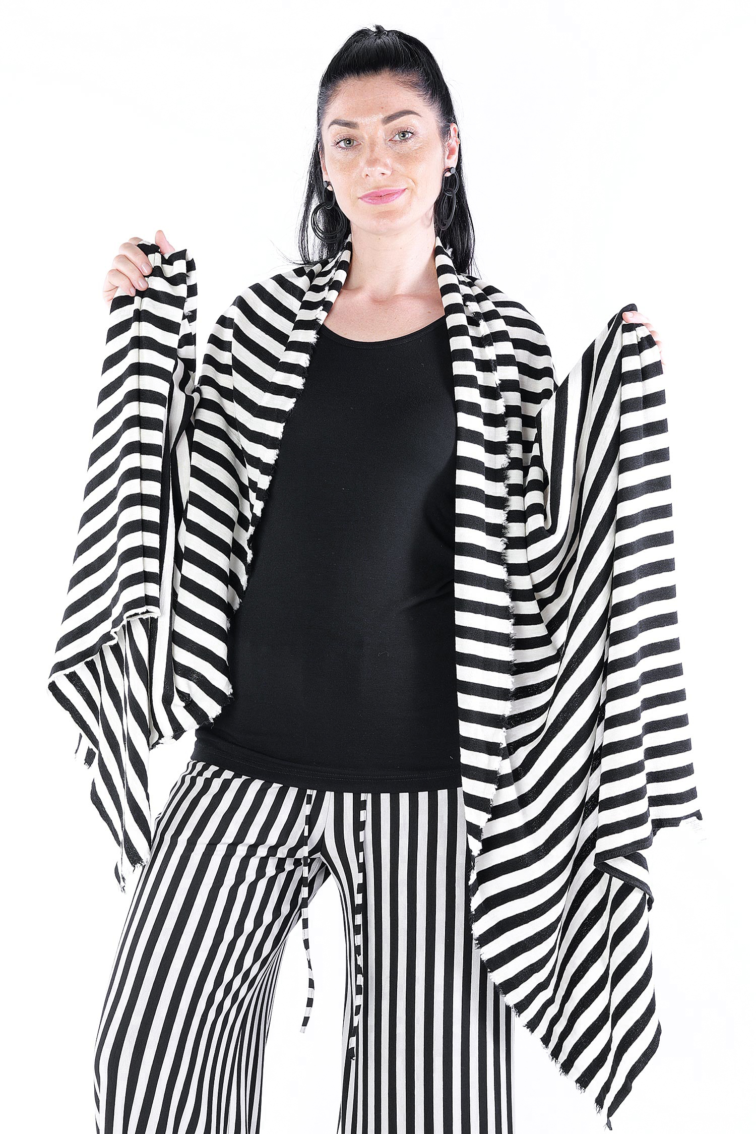 Merino Schal - white/black-breit - 1030