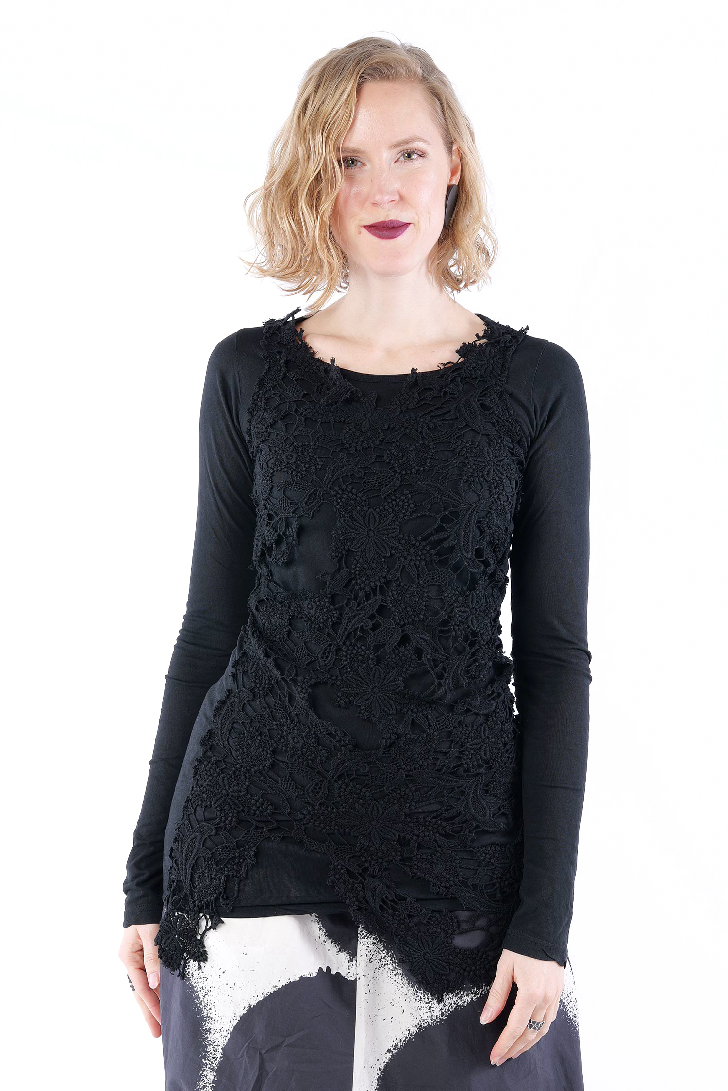 Longsleeve mit Spitze - Black gloss - 1262520518