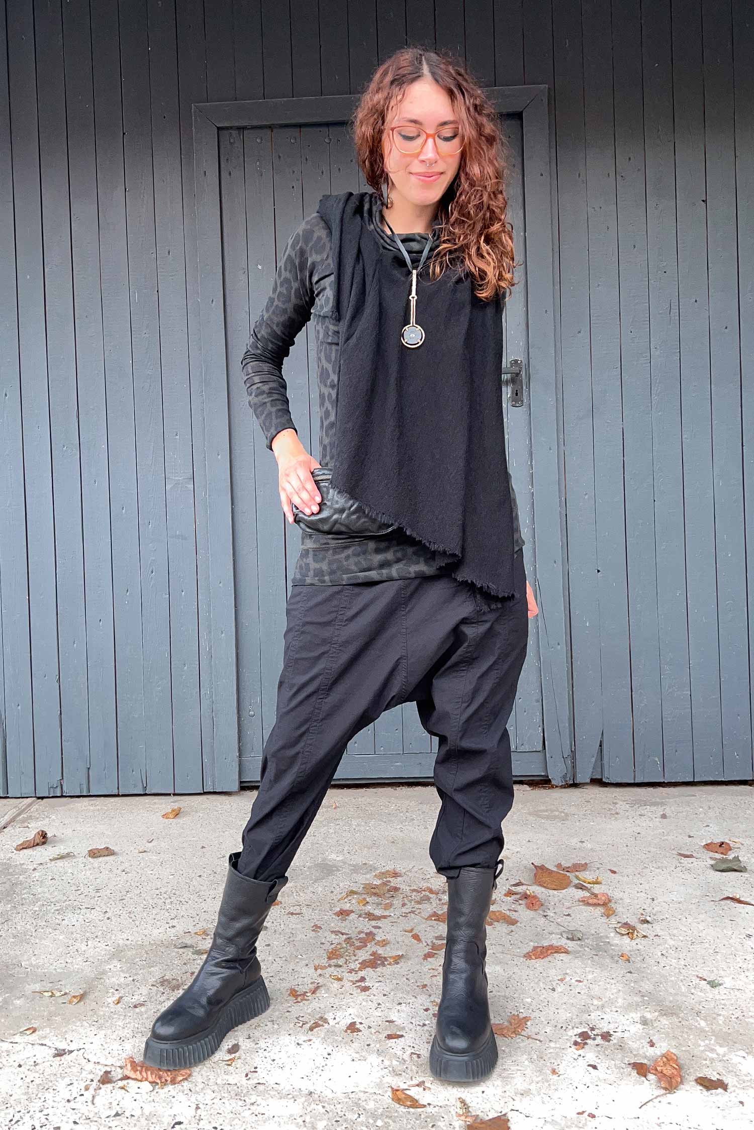 Merino Poncho - Schwarz - 1001
