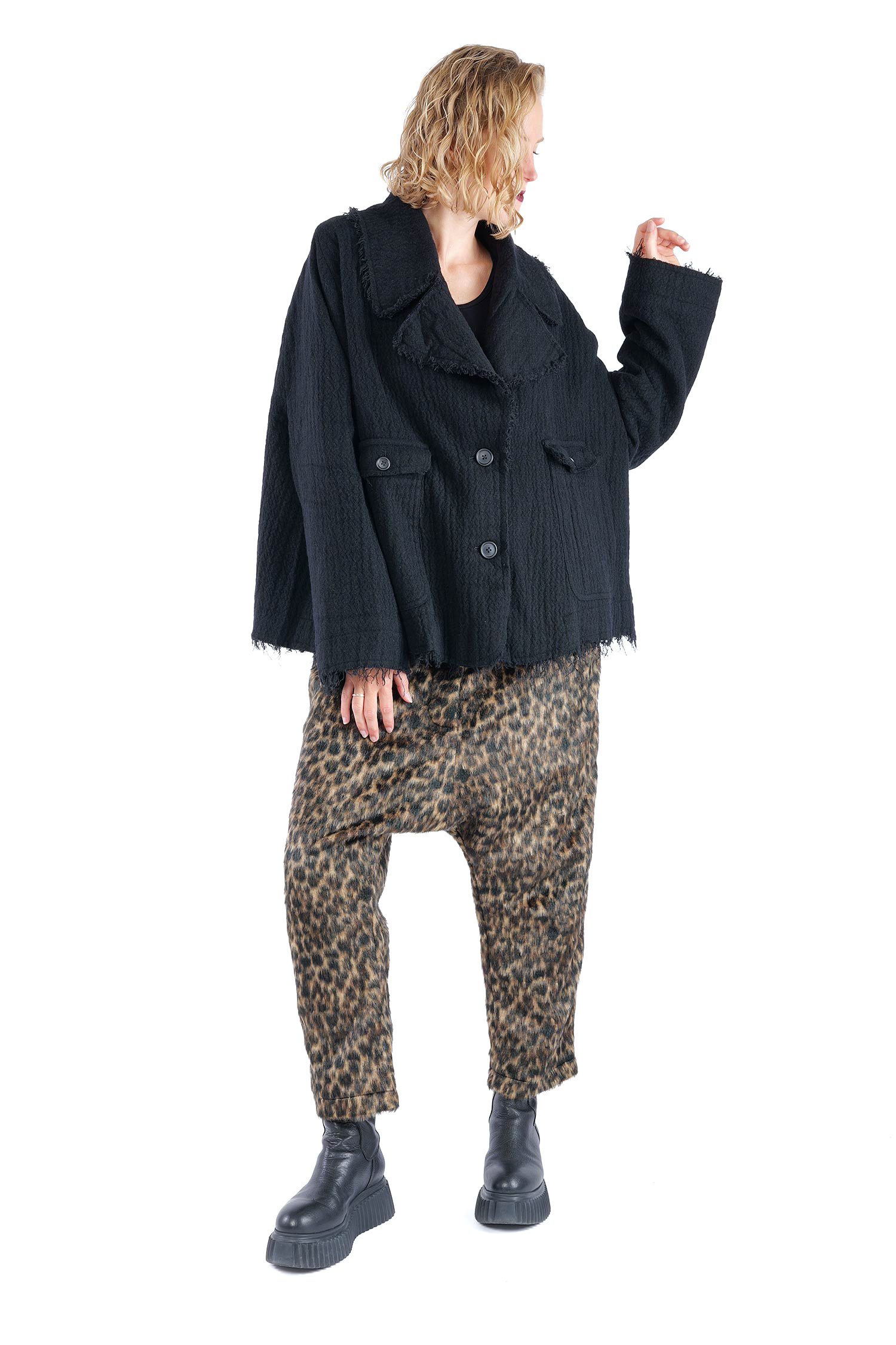 Fransige Winterjacke - Schwarz - 2263281102