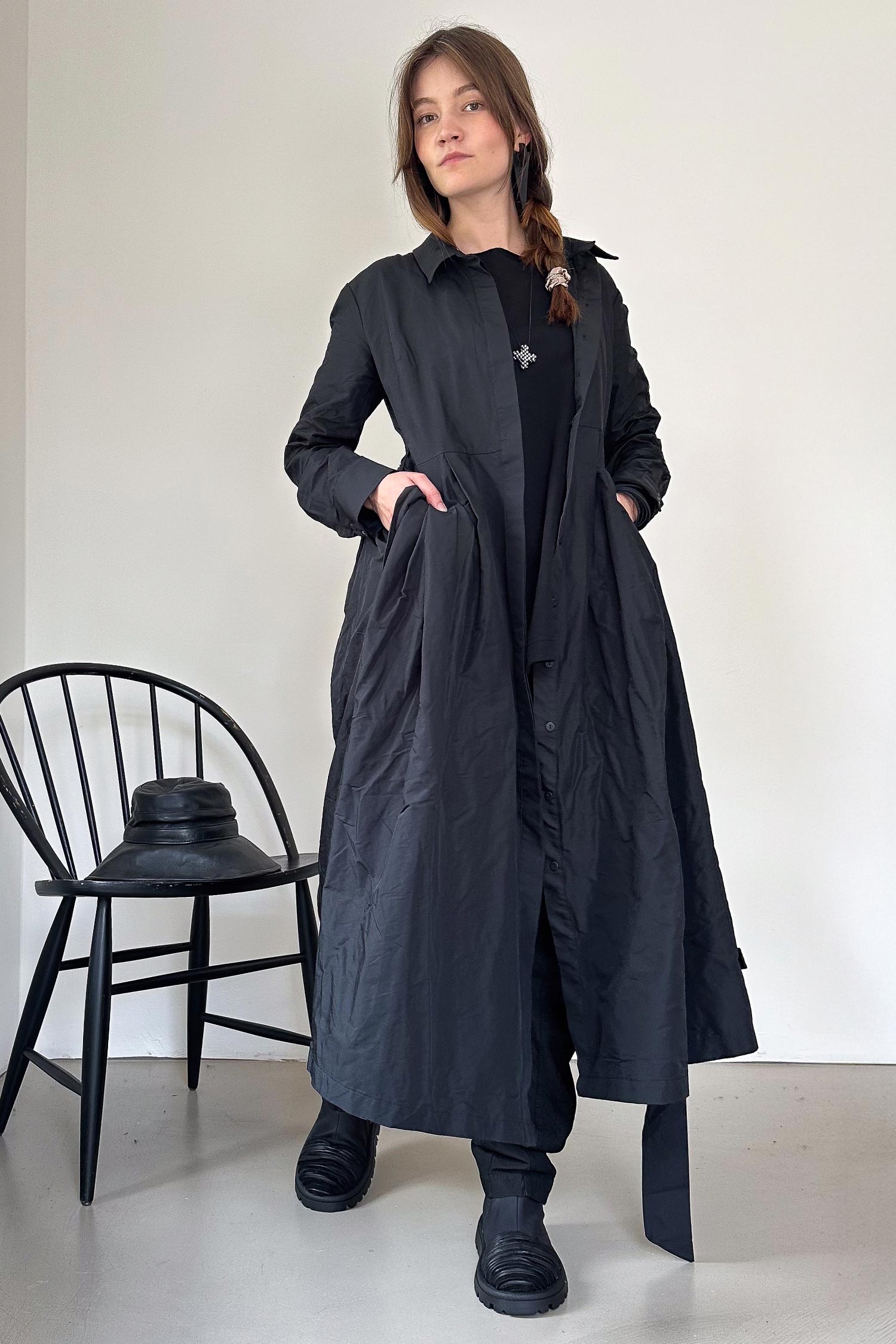 Taft Mantel-Kleid - Schwarz - 1162