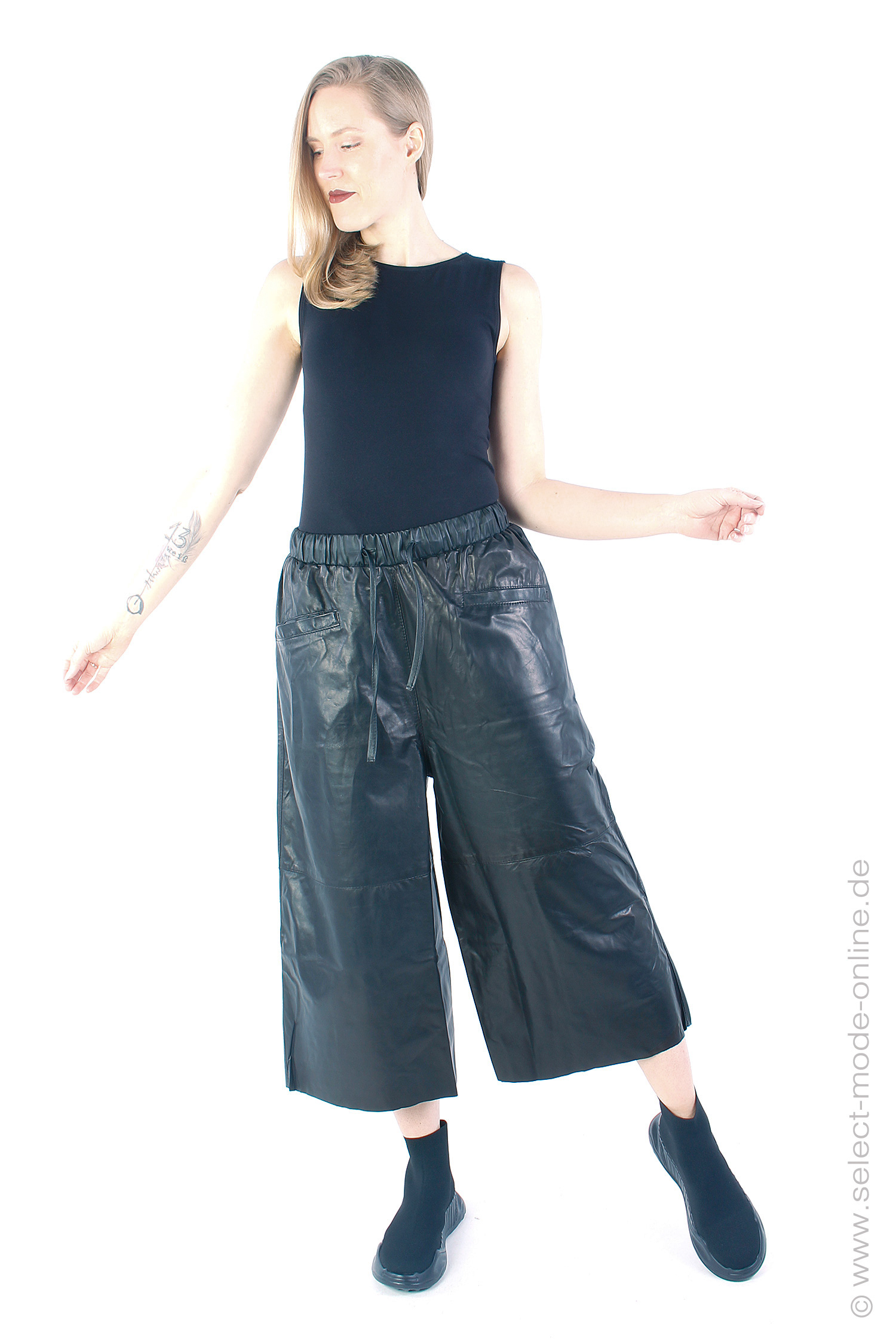 Light wide leather pants - Black - SA-Gisela