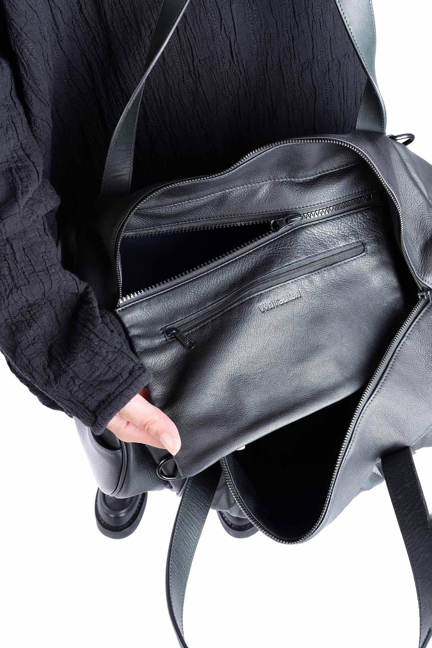 Große Ledertasche - Schwarz - Weekender