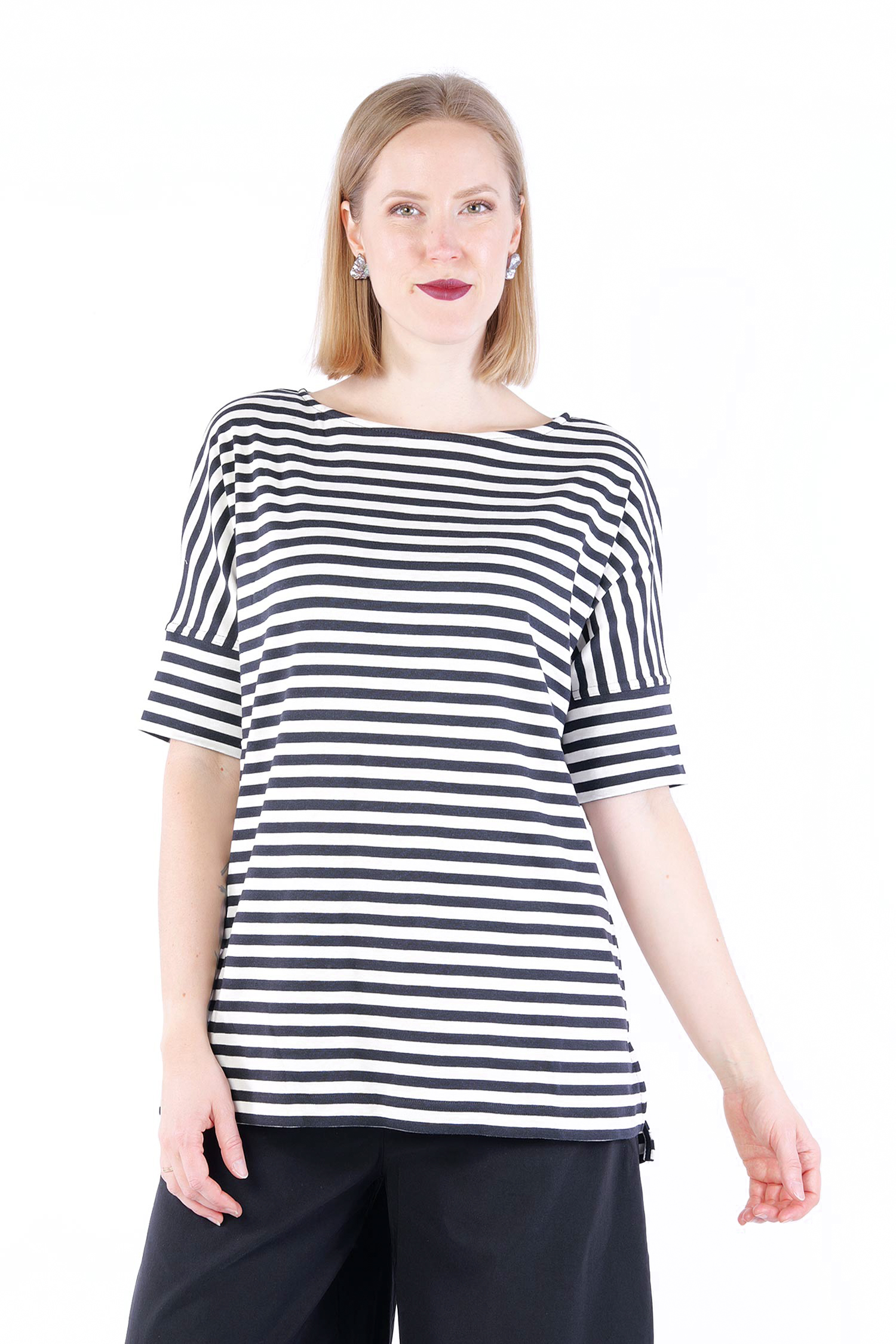 Gestreiftes Jersey T-Shirt - White-Black - 4309