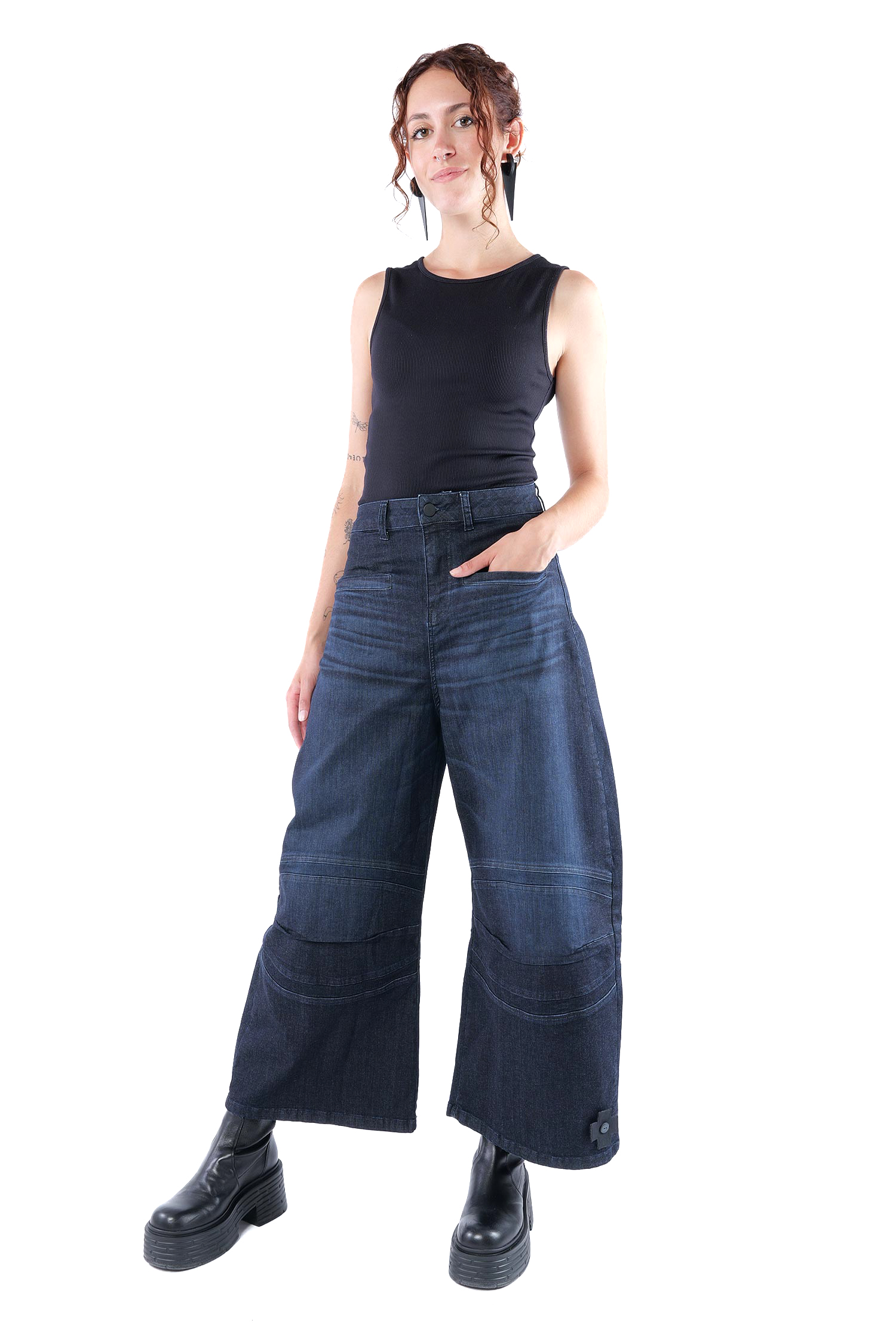 Weite Stretch-Jeans - Darkblue - 10020