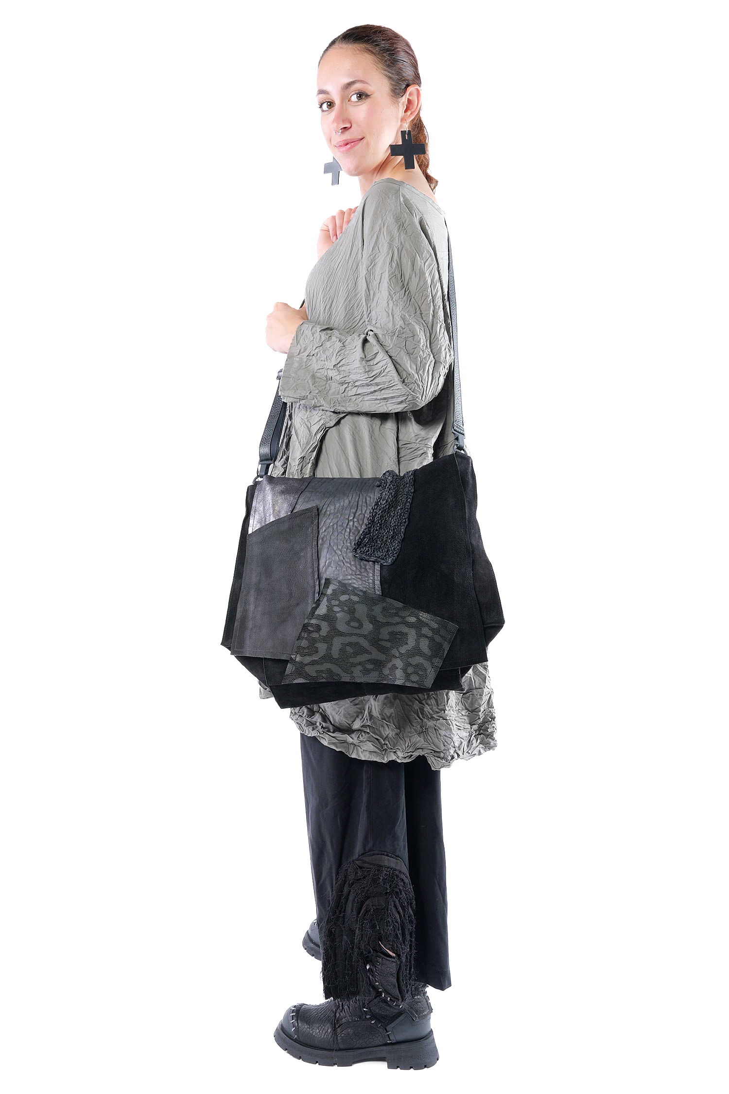 Patchwork Ledertasche - Schwarz - M.Aurelia