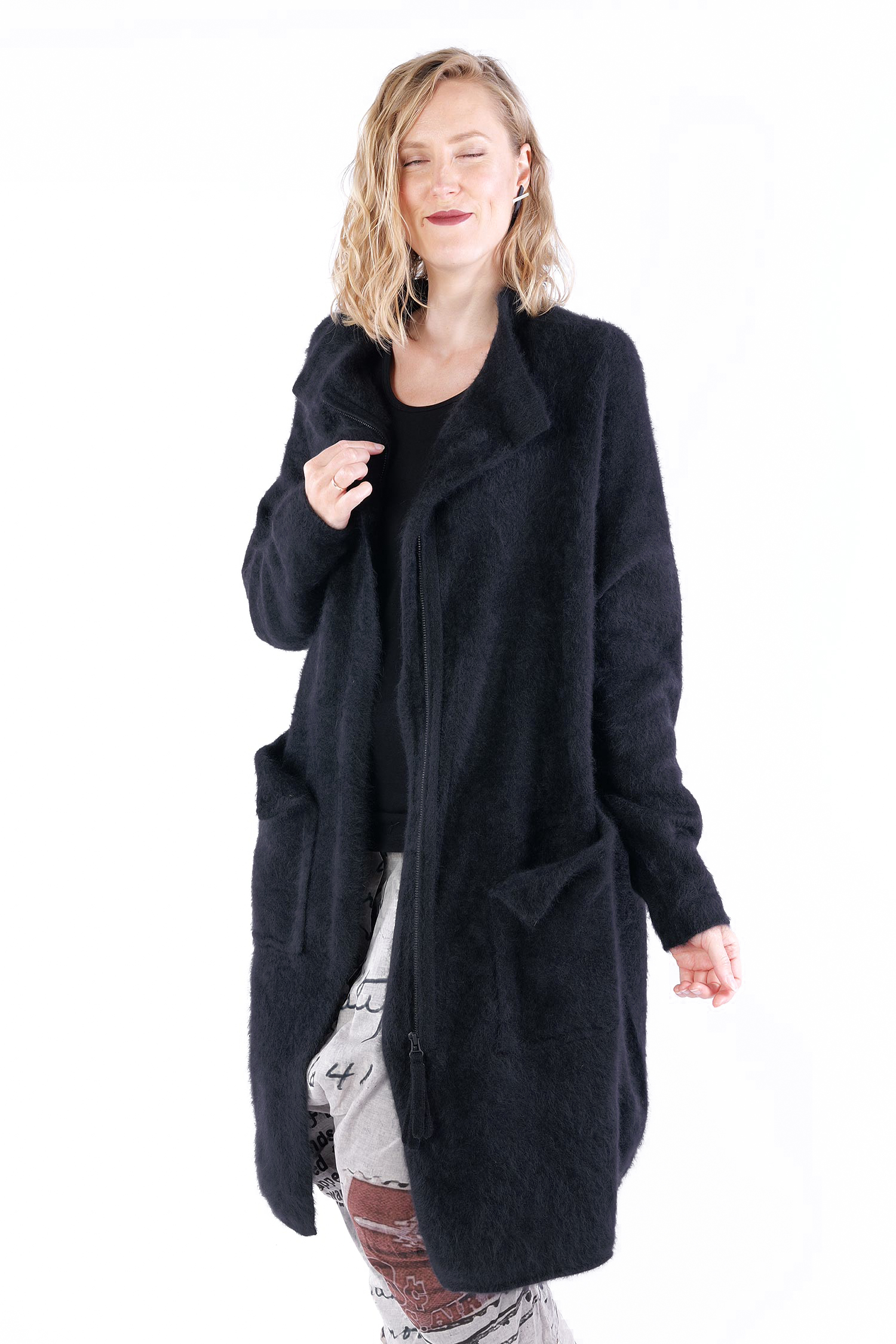 Raccoon Strickmantel - Schwarz - 2251417228