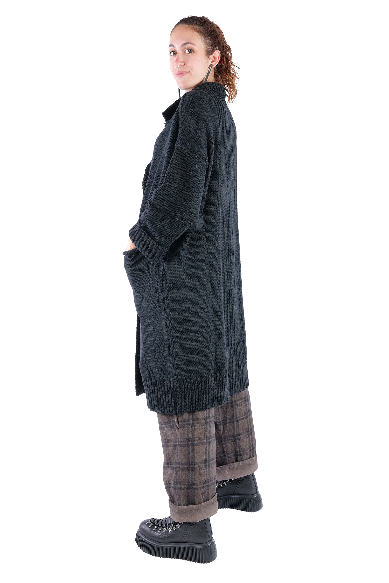 Oversize Strickmantel - Schwarz - Kongo