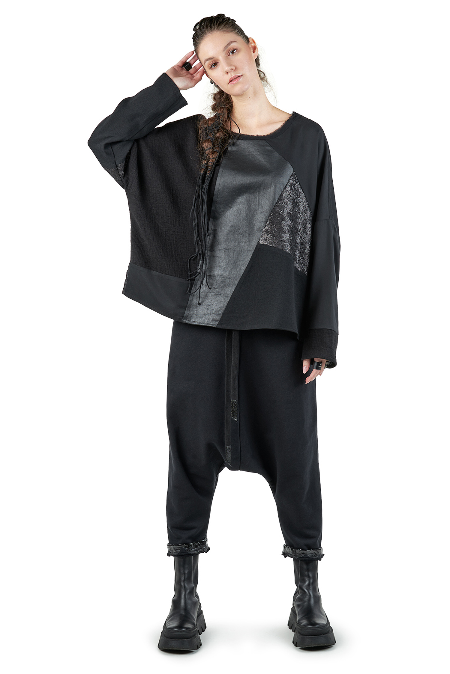 Pullover aus Materialmix - schwarz - BLACKSTAR
